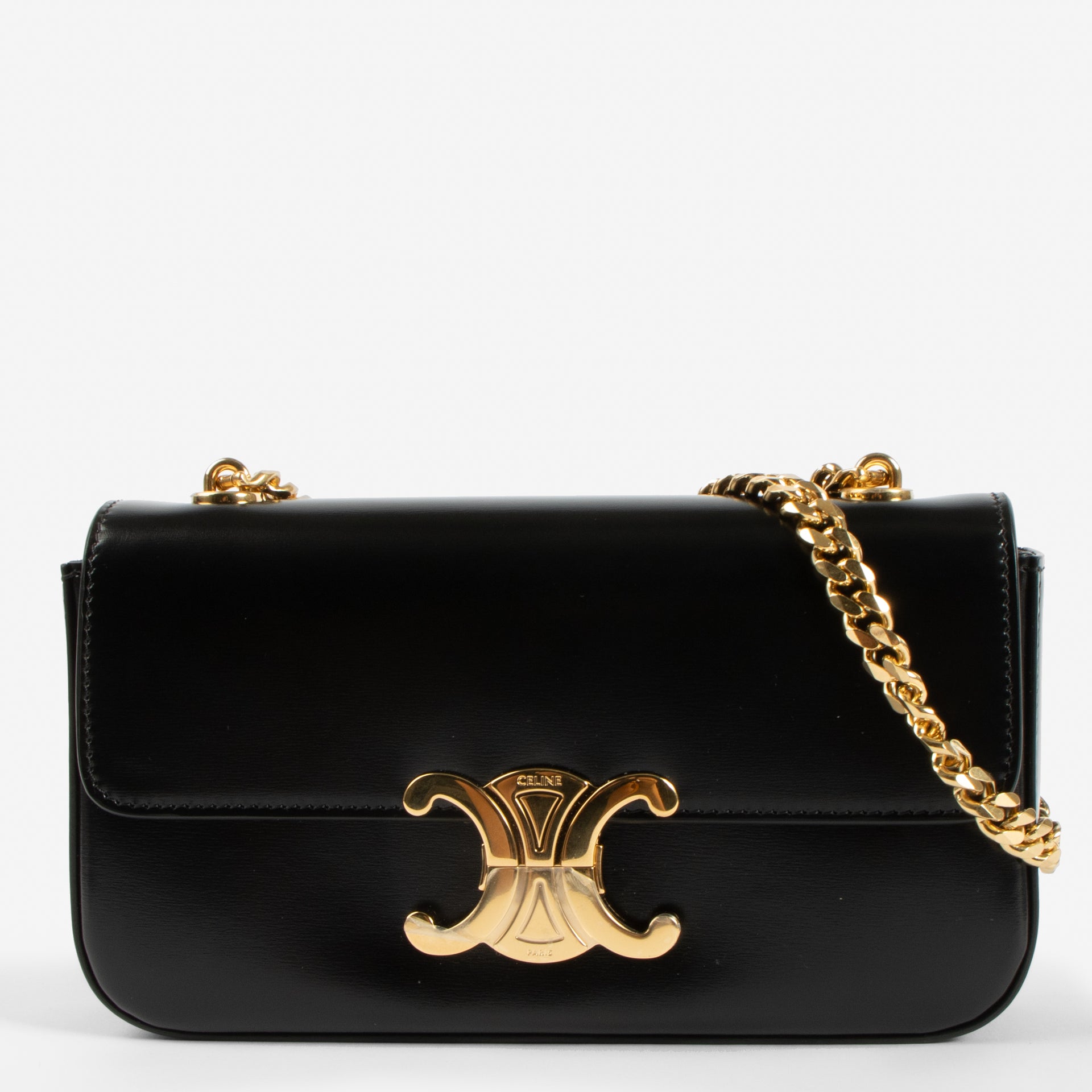Celine Black Shiny Calfskin Claude Chain Shoulder Bag
