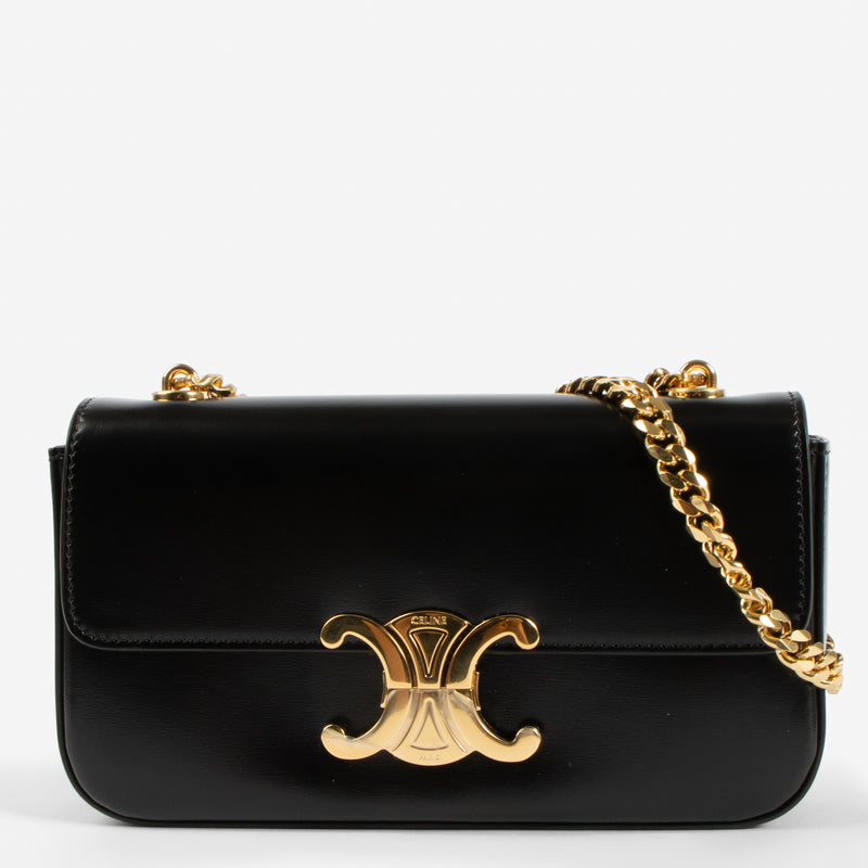 Celine Black Shiny Calfskin Claude Chain Shoulder Bag
