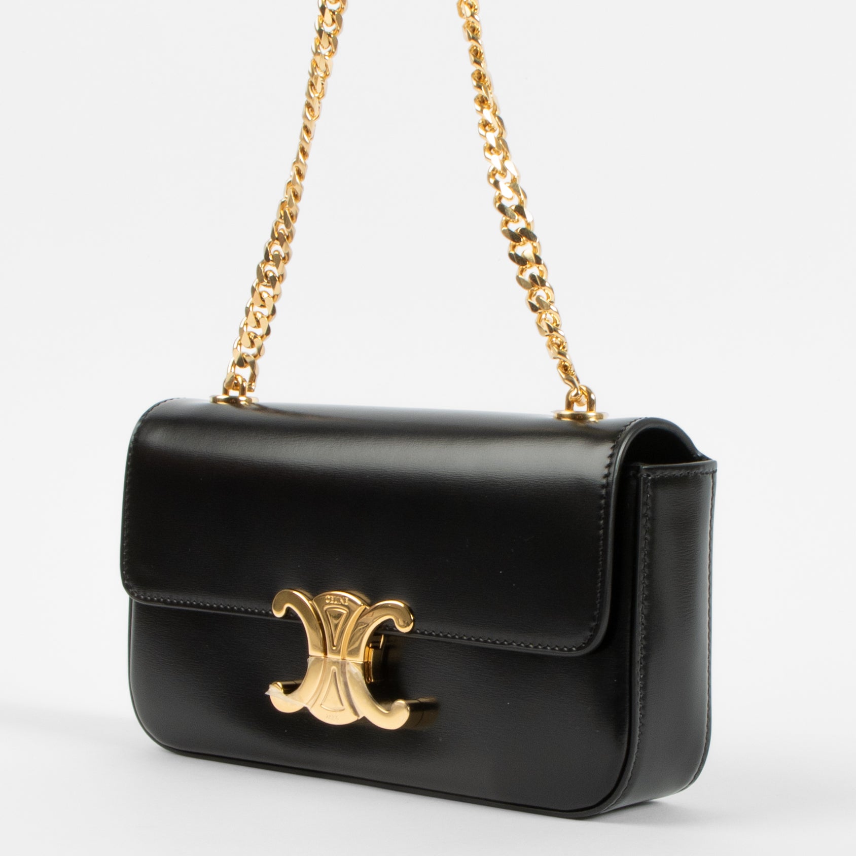 Celine Black Shiny Calfskin Claude Chain Shoulder Bag