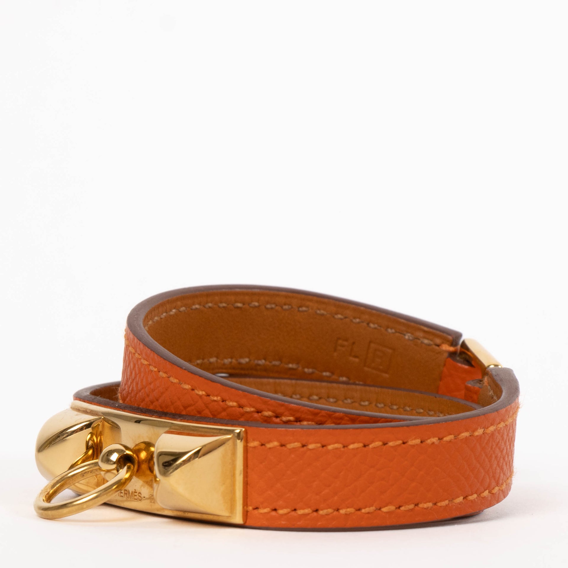 Hermes Orange Epsom Rivale Double Tour Bracelet - Size XS
