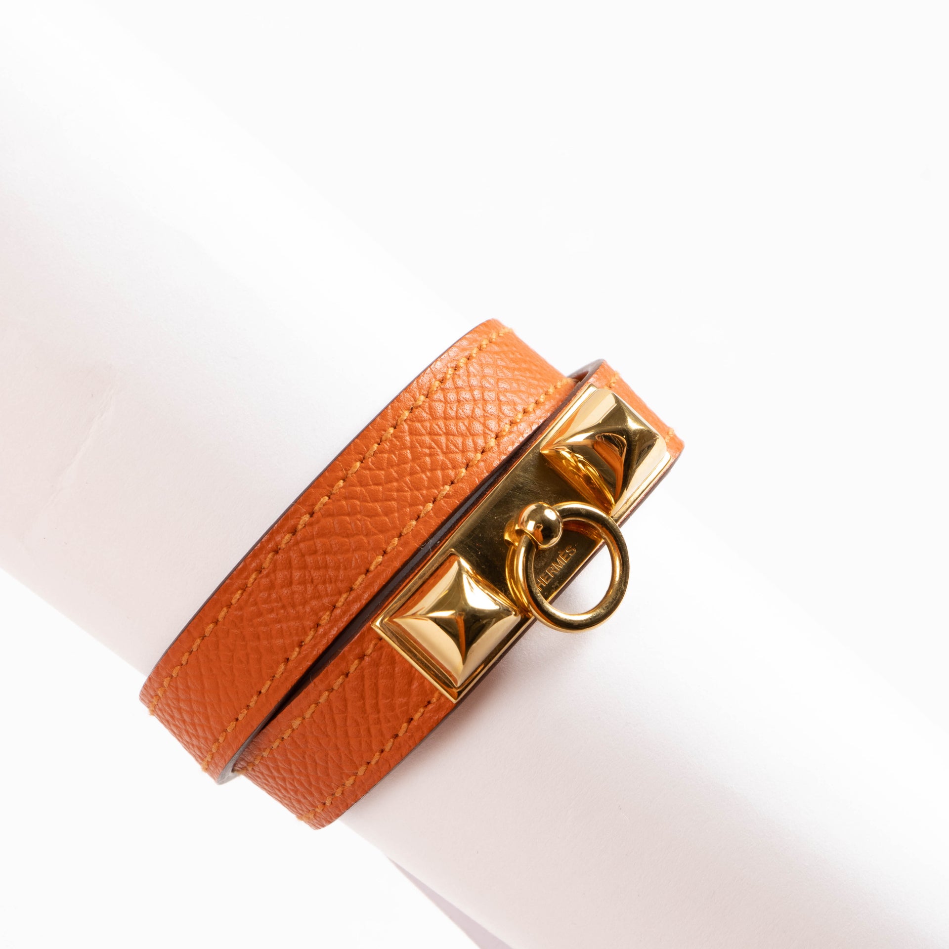 Hermes Orange Epsom Rivale Double Tour Bracelet - Size XS