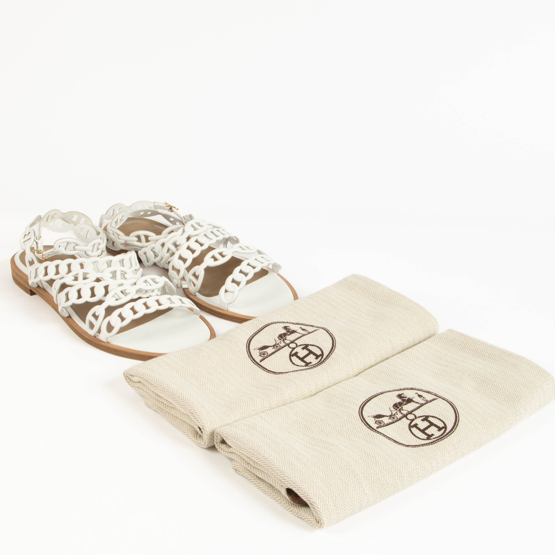 Hermes White Kalliste Sandals - Size 36
