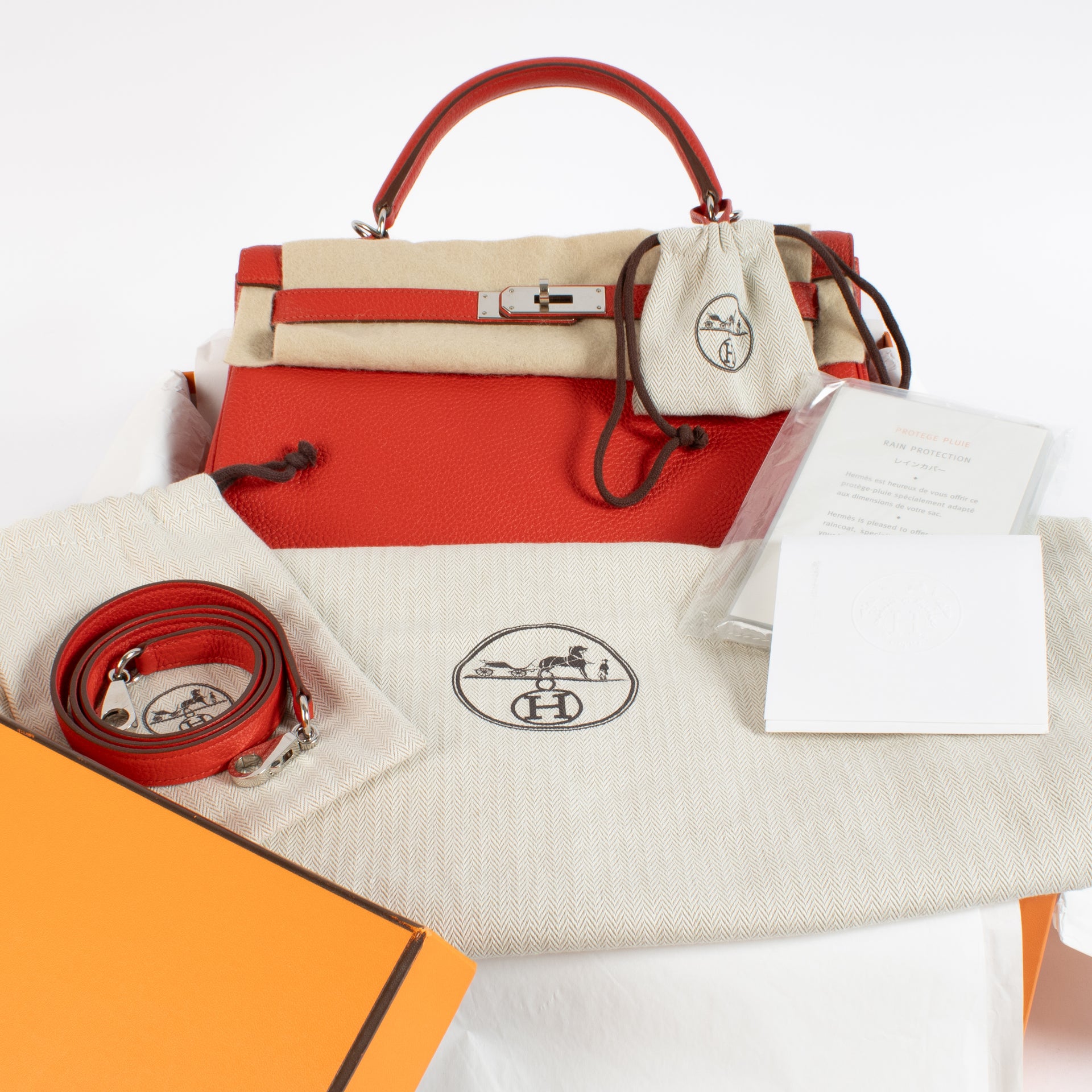 Hermès HSS Kelly 32 Rouge Geranium/Gris Mouette Togo PHW
