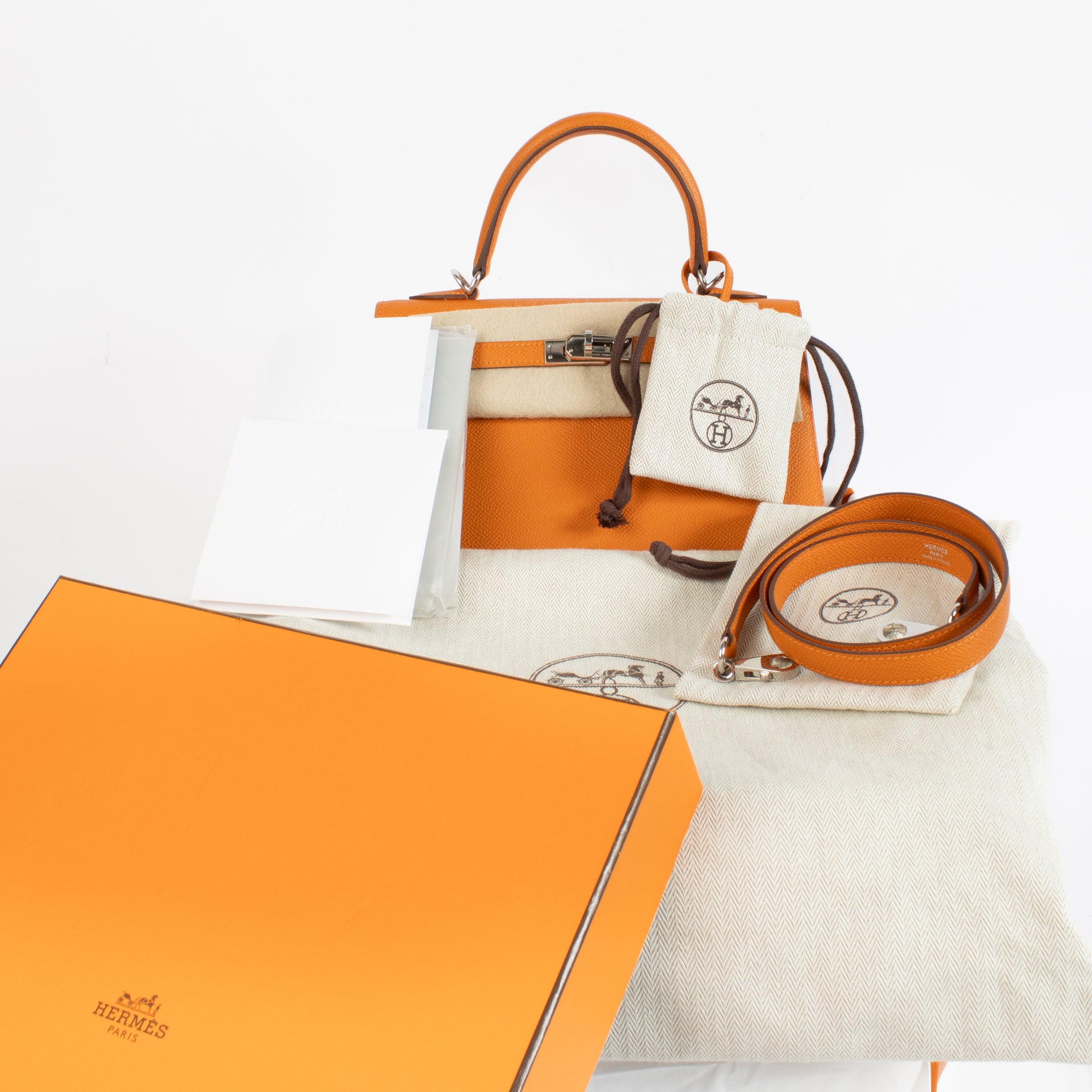 Hermès Kelly 25 Oranje Epsom PHW