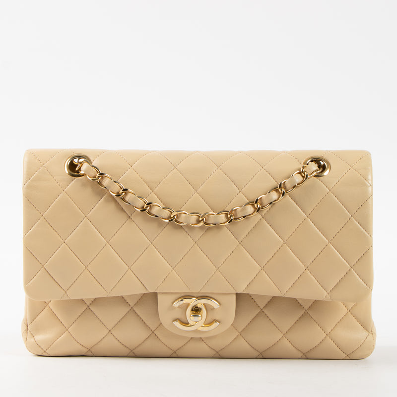 Shop this authentic Chanel Beige Lambskin Medium Classic 11.12 Handbag Pre-Loved on Labellov.com