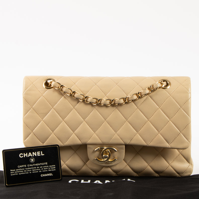Shop this authentic Chanel Beige Lambskin Medium Classic 11.12 Handbag Pre-Loved on Labellov.com