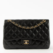 Shop this authentic luxury Chanel Black Lambskin Large/Jumbo Classic Bag Pre-Loved on Labellov.com