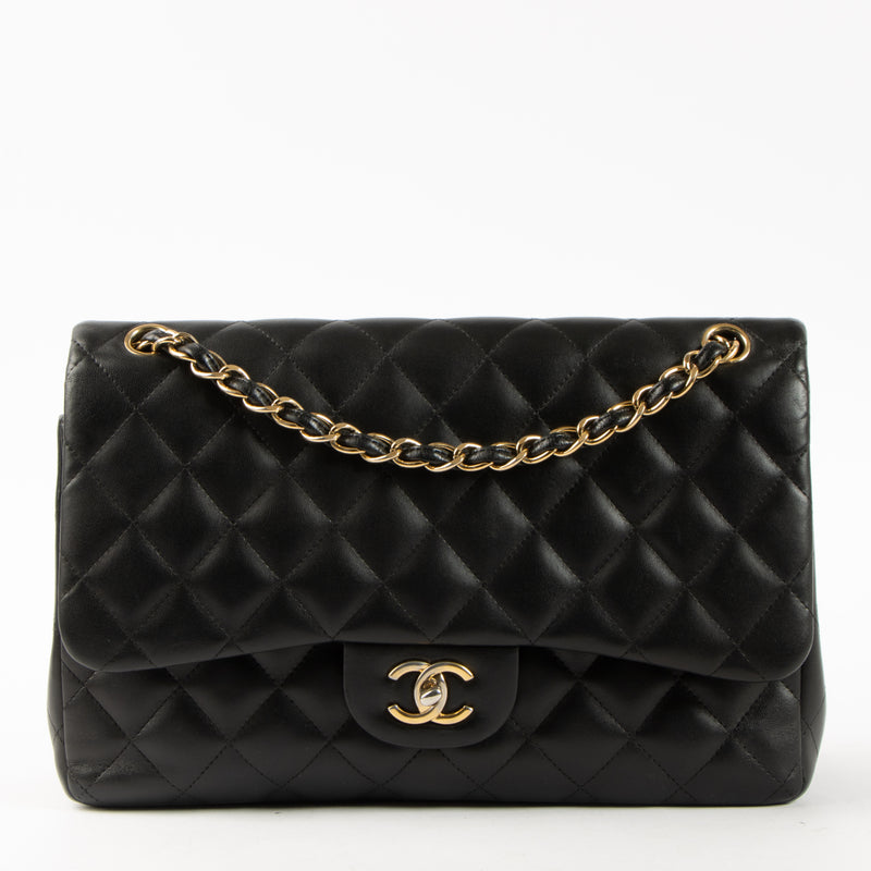 Shop this authentic luxury Chanel Black Lambskin Large/Jumbo Classic Bag Pre-Loved on Labellov.com