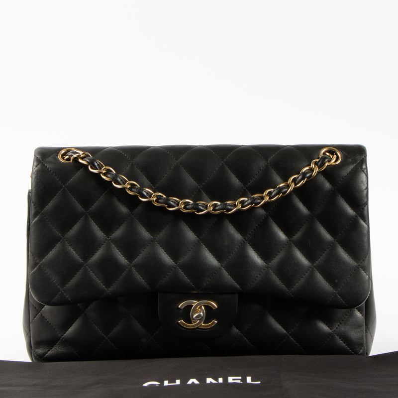 Shop this authentic luxury Chanel Black Lambskin Large/Jumbo Classic Bag Pre-Loved on Labellov.com