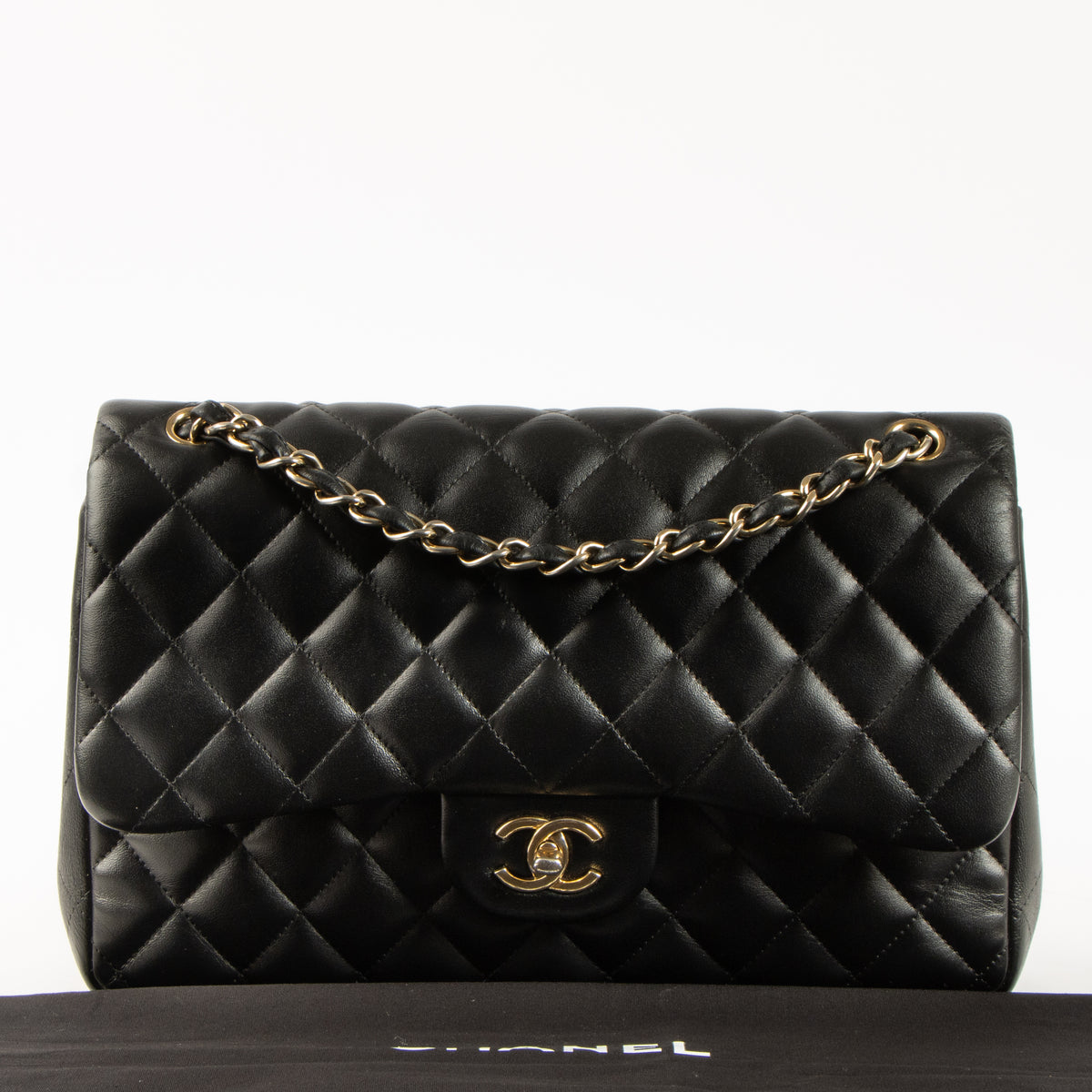 Shop this authentic Chanel Black Lambskin Large/Jumbo Classic Bag pre-loved on Labellov.com