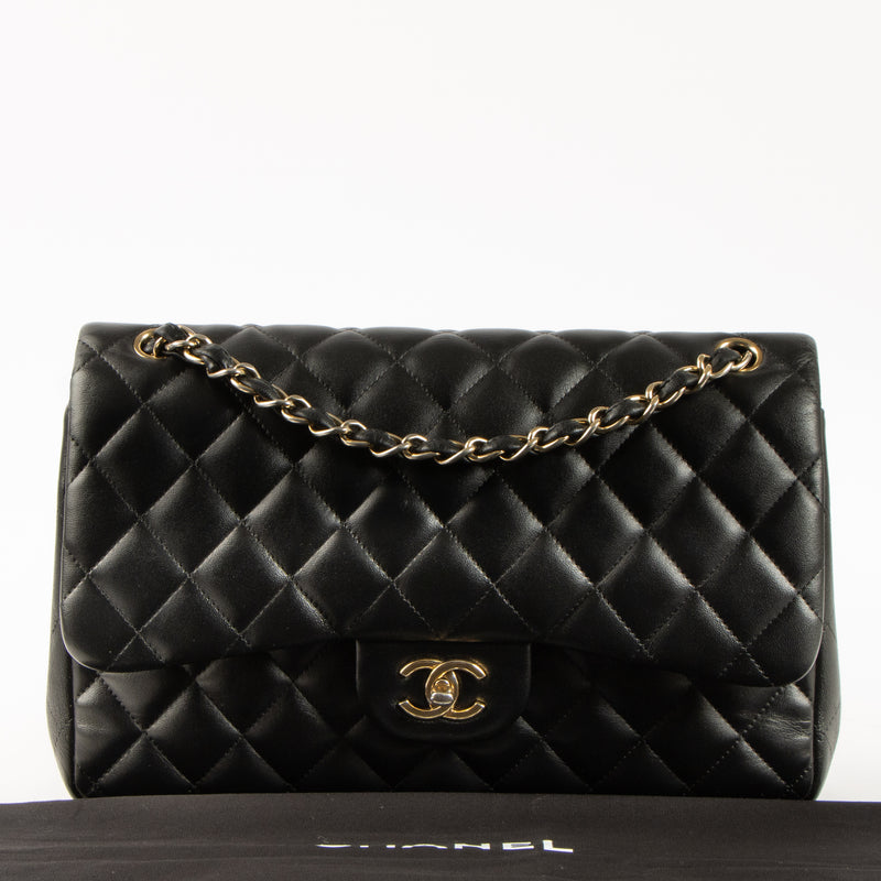 Shop this authentic Chanel Black Lambskin Large/Jumbo Classic Bag pre-loved on Labellov.com