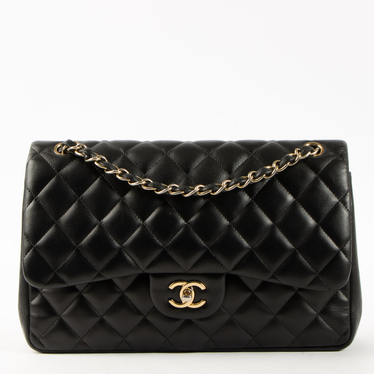 Shop this authentic Chanel Black Lambskin Large/Jumbo Classic Bag pre-loved on Labellov.com