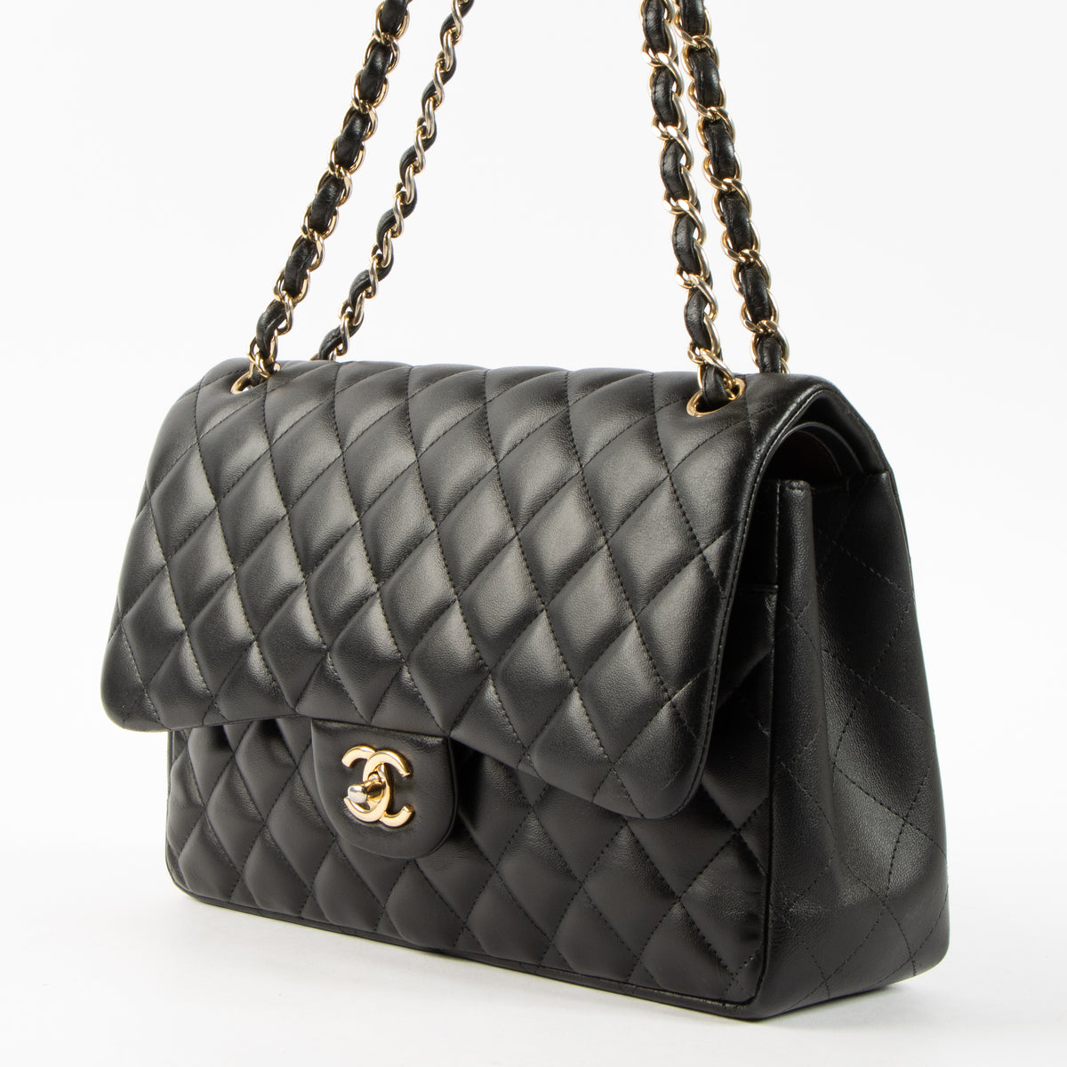 Shop this authentic Chanel Black Lambskin Large/Jumbo Classic Bag pre-loved on Labellov.com