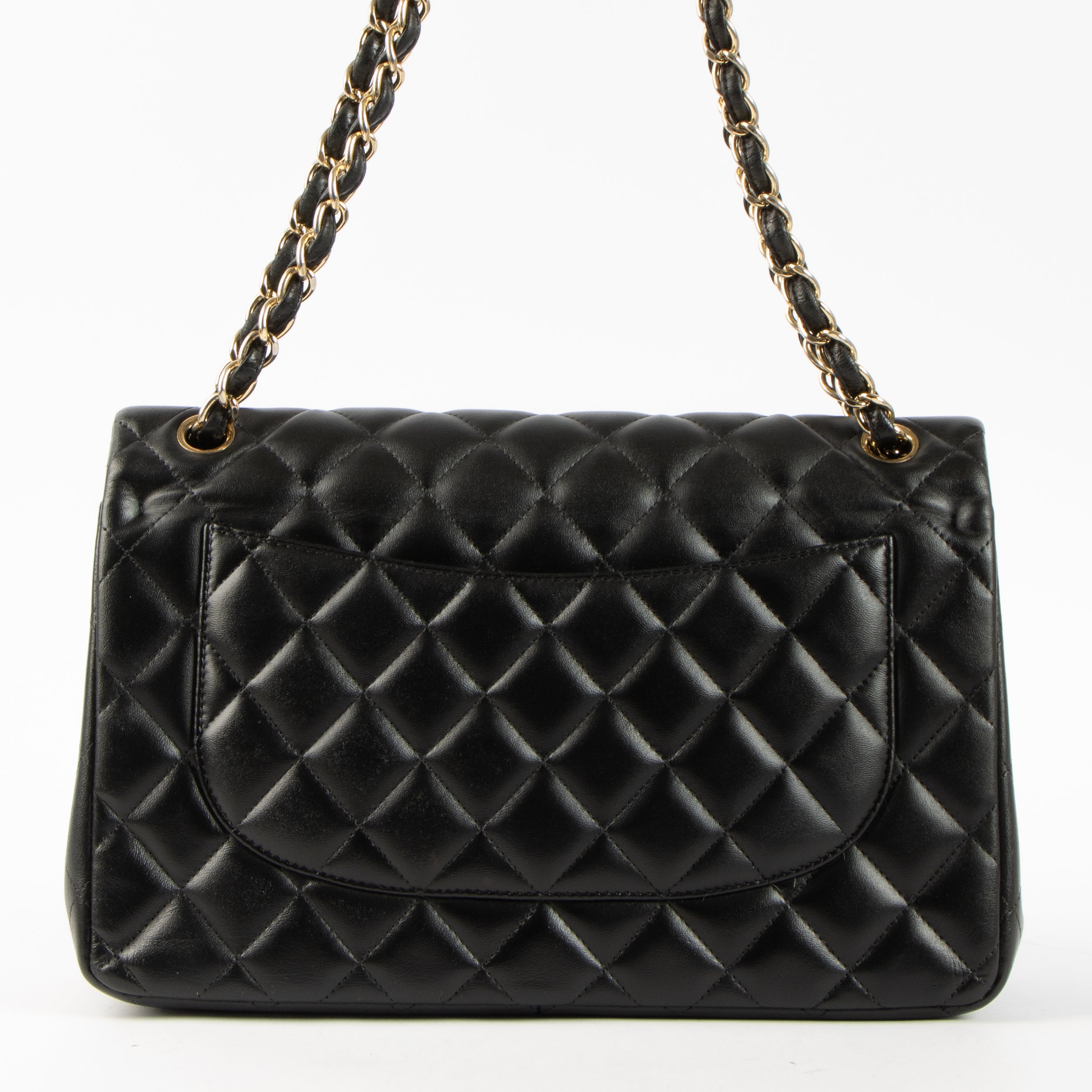 CHANEL ブラックキャンバスバッグ Chanel Black Lambskin Large/Jumbo Classic Bag – Labellov