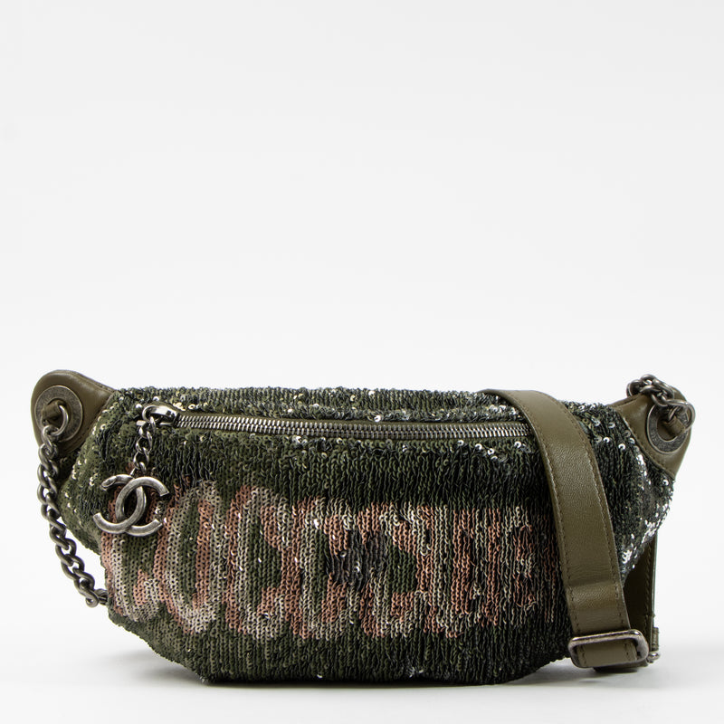 Chanel 17C Green Sequin Coco Cuba Bum Bag