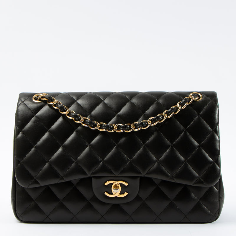 Shop this authentic Chanel Black Lambskin Large/Jumbo Classic Handbag pre-loved on Labellov.com 