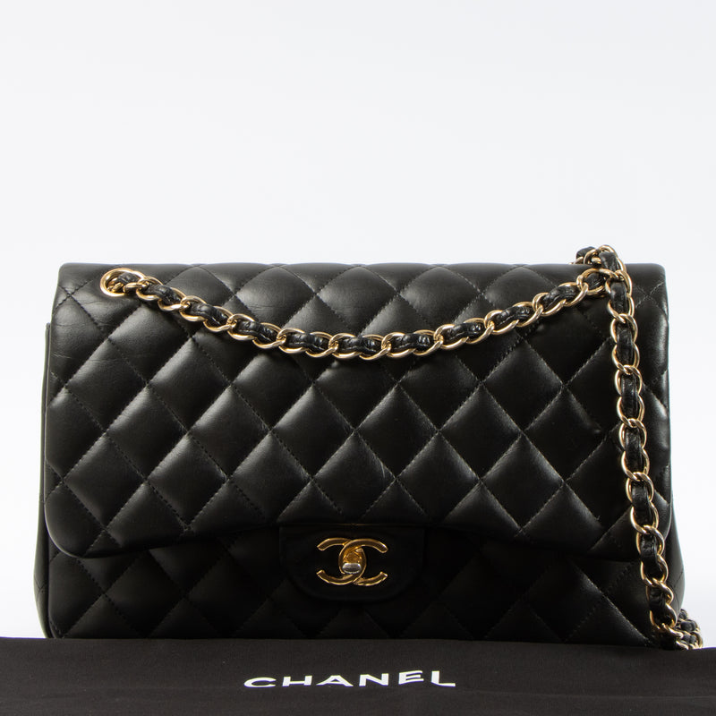 Shop this authentic Chanel Black Lambskin Large/Jumbo Classic Handbag pre-loved on Labellov.com 