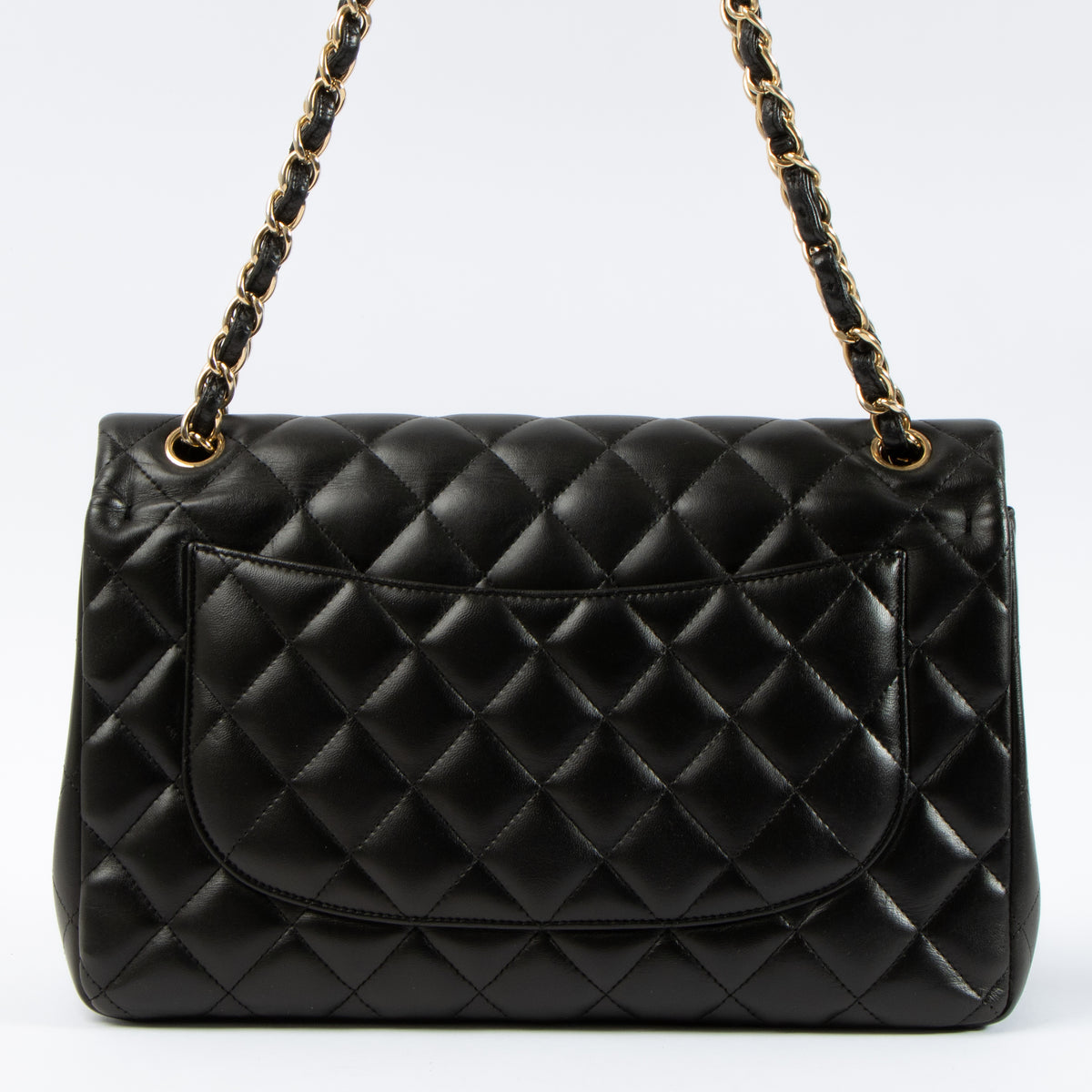 Shop this authentic Chanel Black Lambskin Large/Jumbo Classic Handbag pre-loved on Labellov.com 