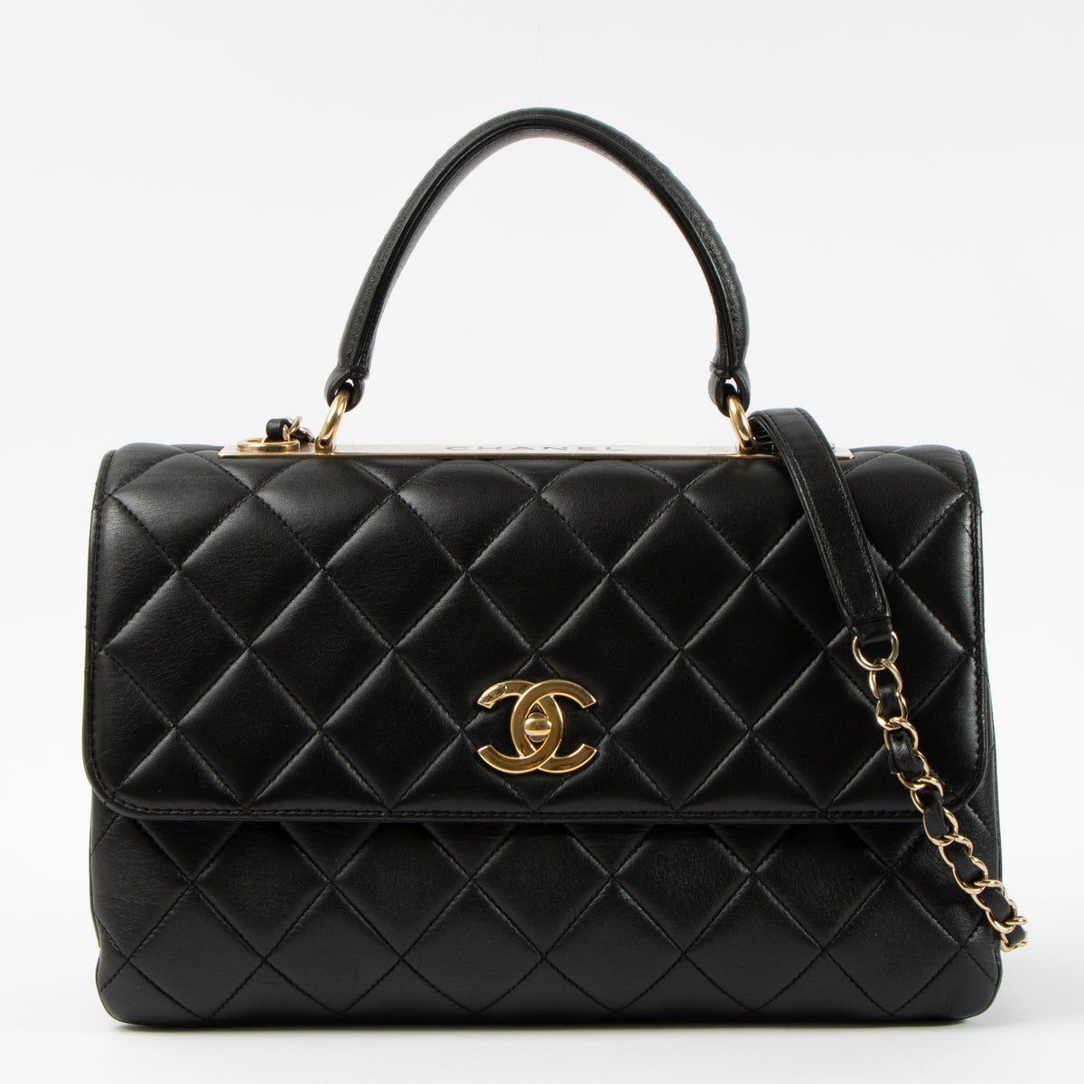 Shop this authentic Chanel Black Lambskin Medium Trendy CC Bag pre-loved on Labellov.com