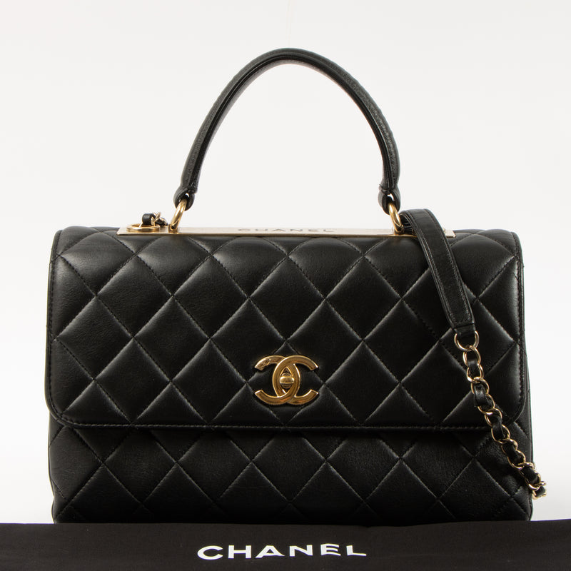 Shop this authentic Chanel Black Lambskin Medium Trendy CC Bag pre-loved on Labellov.com