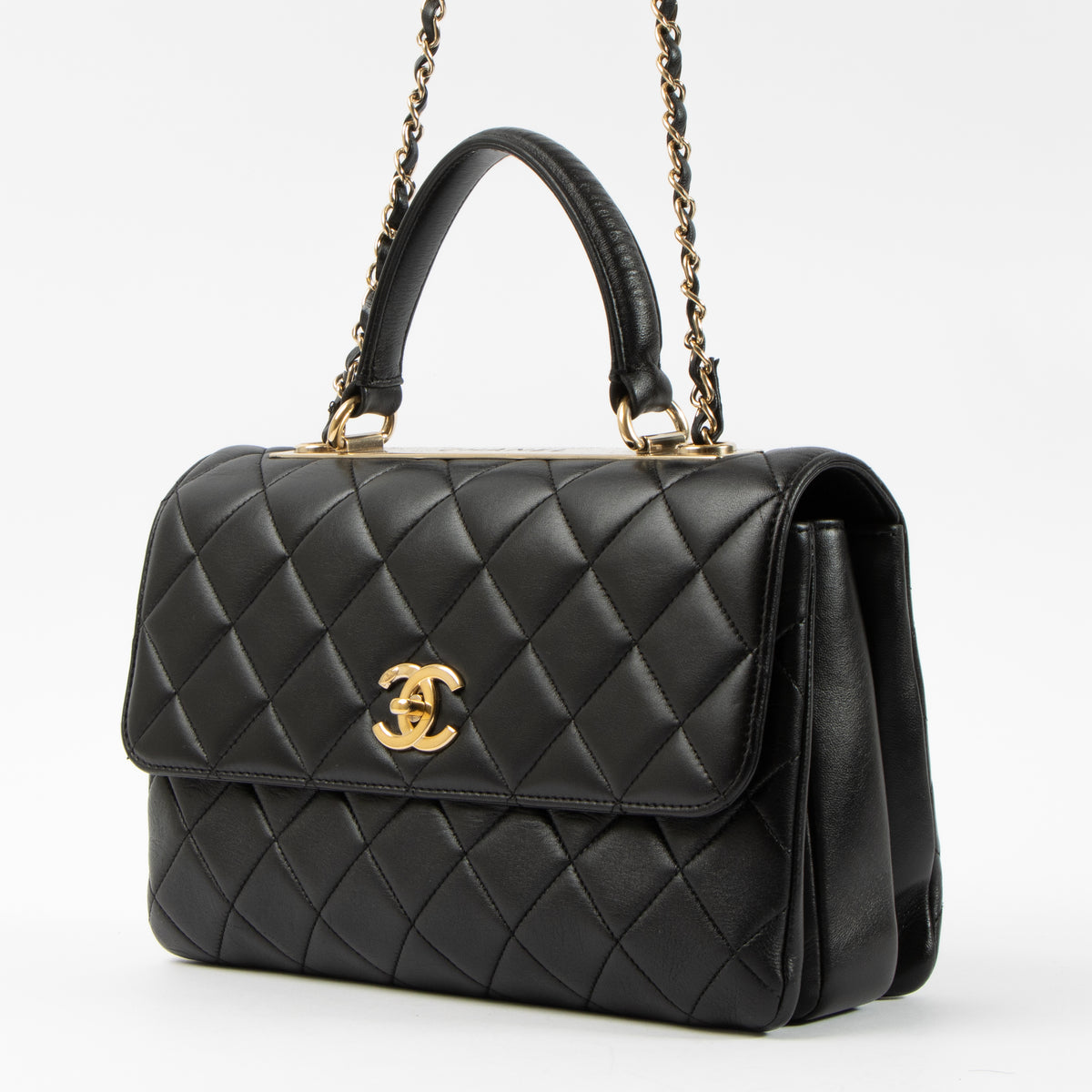 Shop this authentic Chanel Black Lambskin Medium Trendy CC Bag pre-loved on Labellov.com
