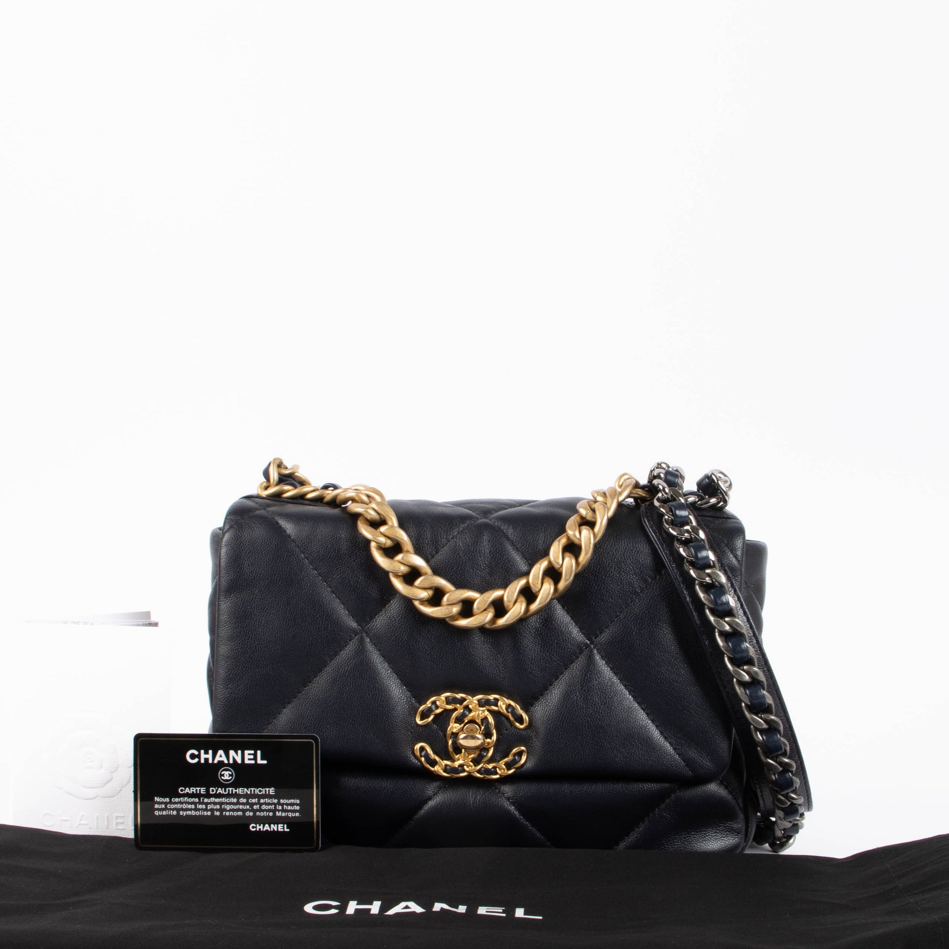 Chanel Navy Blue Goatskin Small Chanel 19 Bag