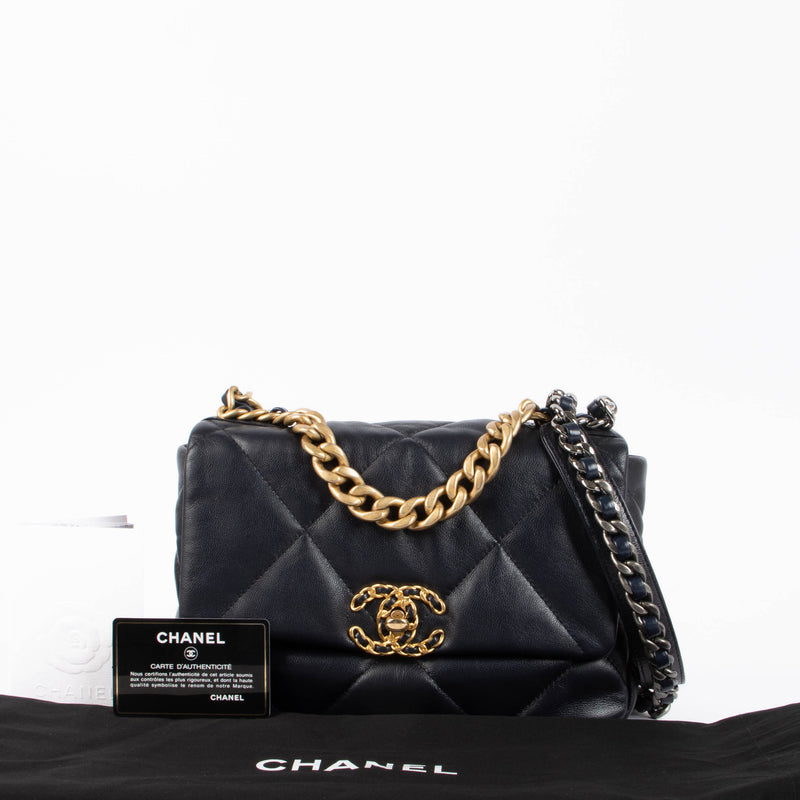 Chanel Navy Blue Goatskin Small Chanel 19 Bag