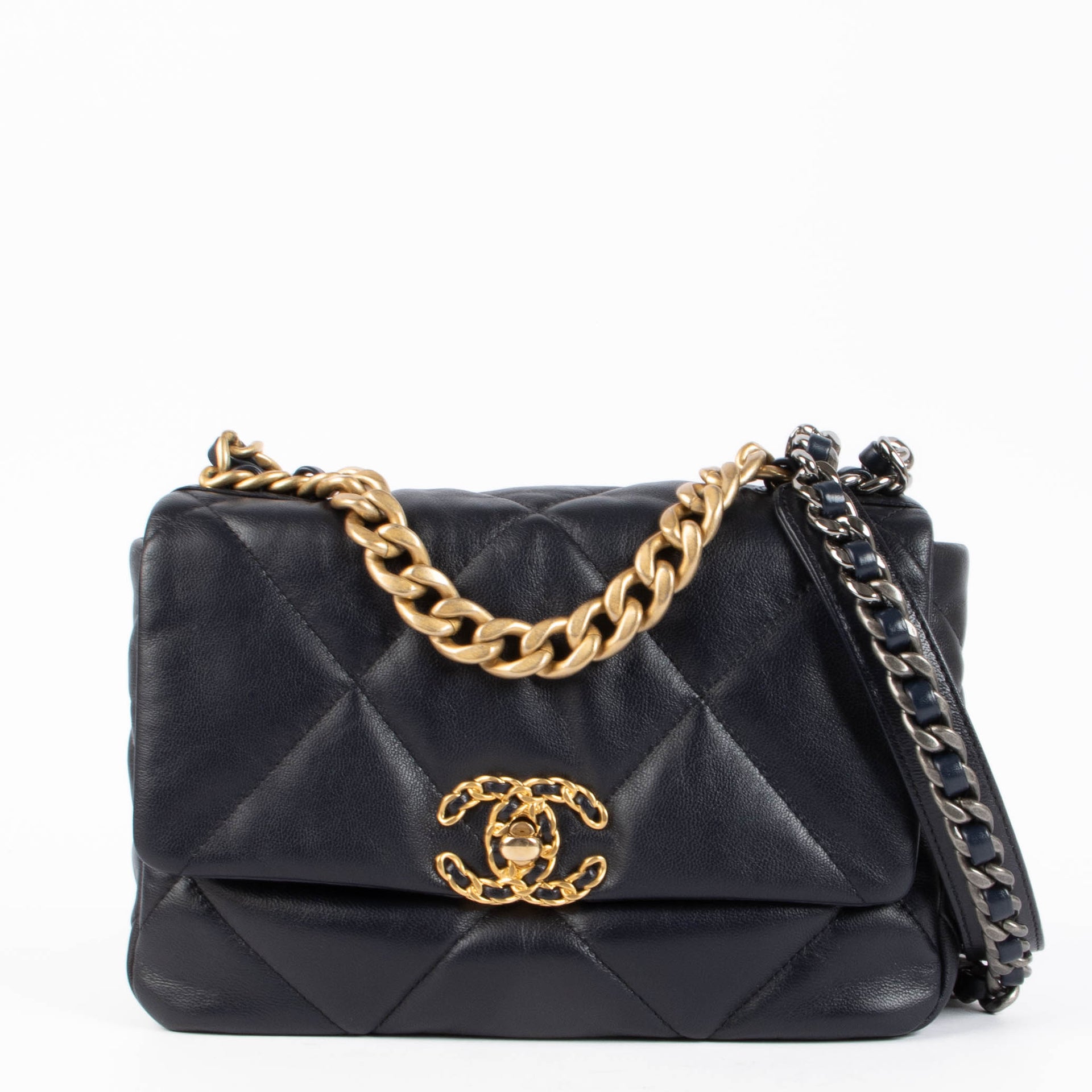 Chanel Navy Blue Goatskin Small Chanel 19 Bag