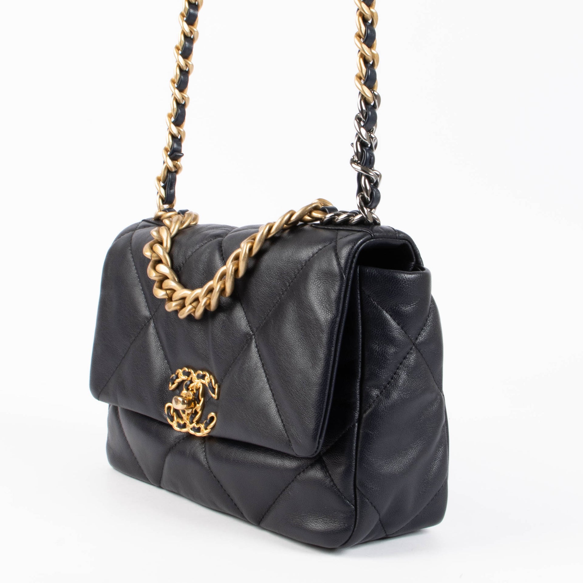 Chanel Navy Blue Goatskin Small Chanel 19 Bag