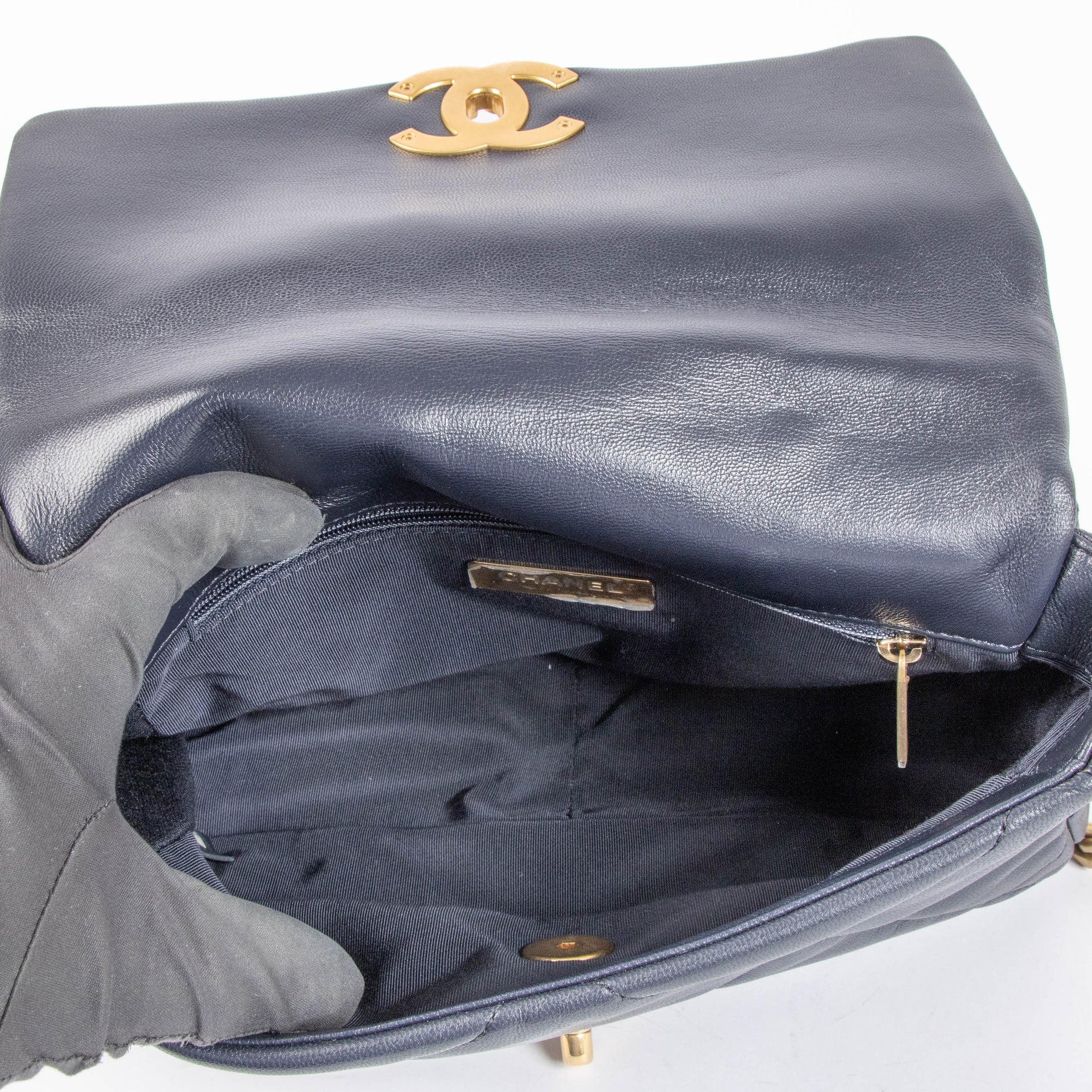 Chanel Navy Blue Goatskin Small Chanel 19 Bag