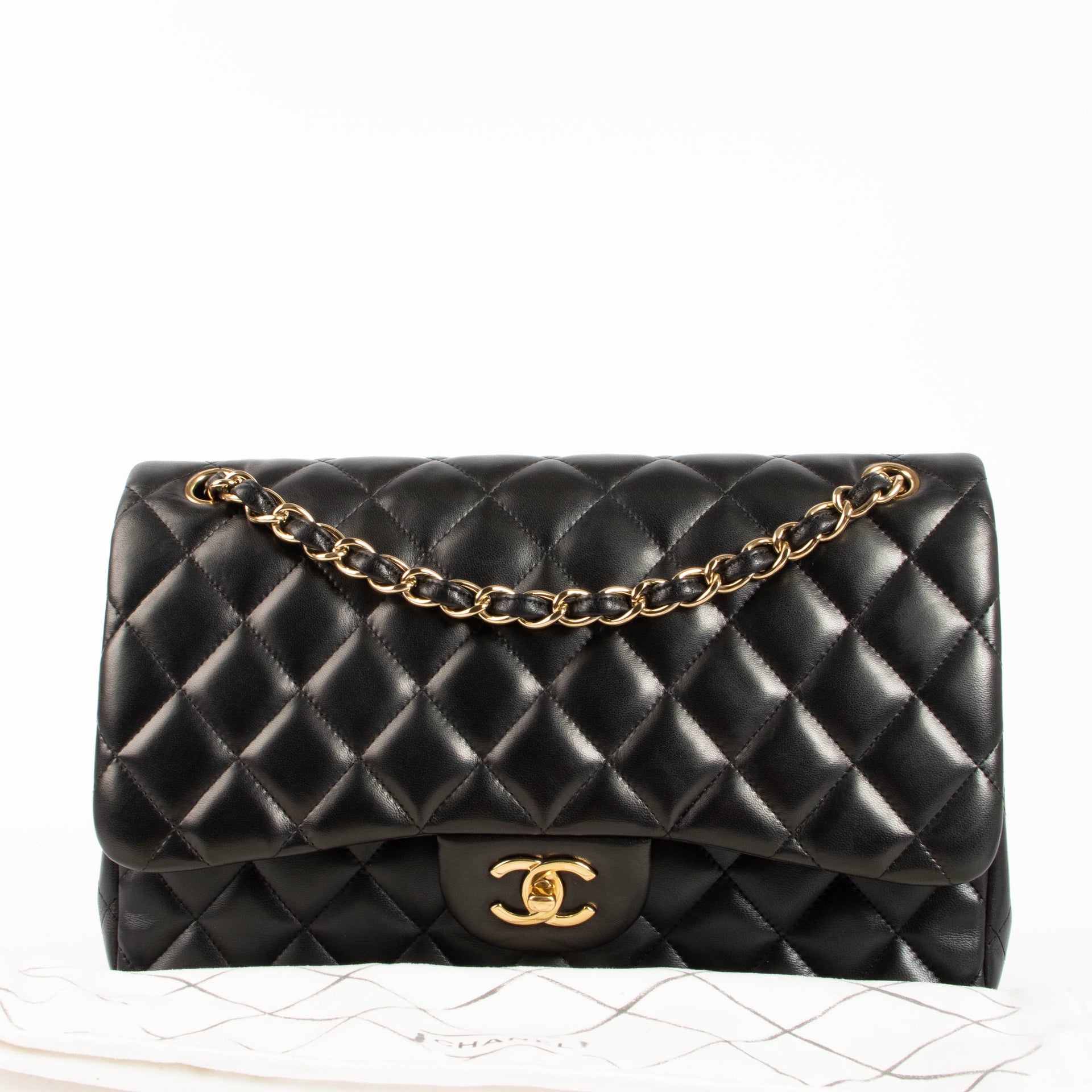 Chanel Black Lambskin Large/Jumbo Classic Handbag