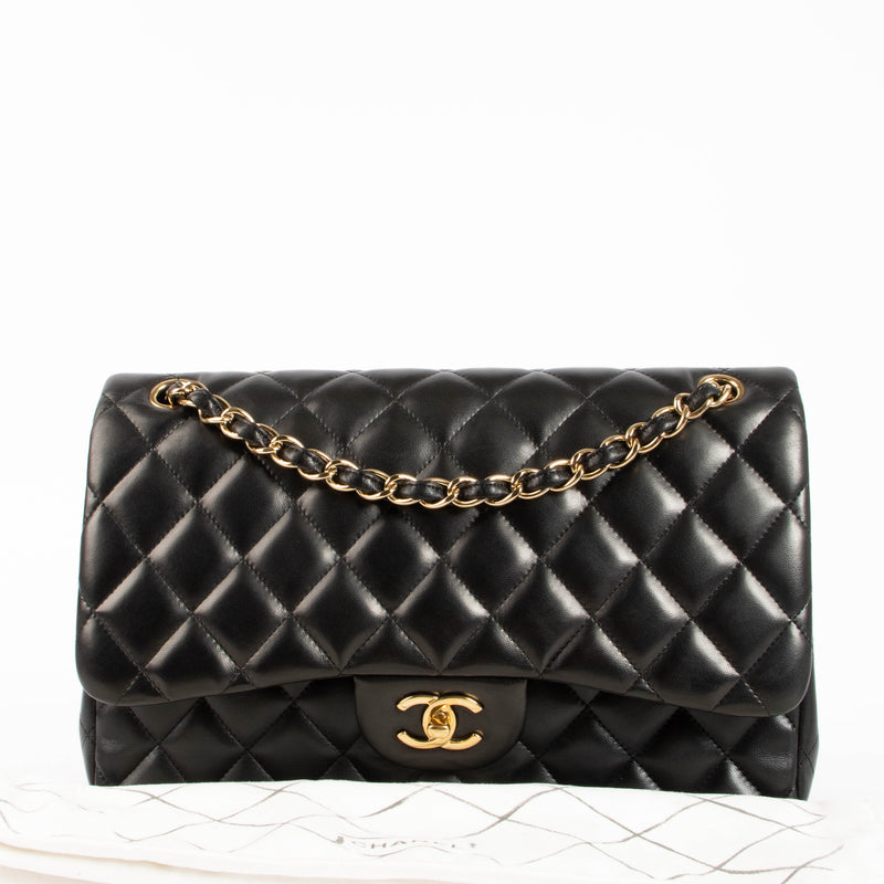 Chanel Black Lambskin Large/Jumbo Classic Handbag