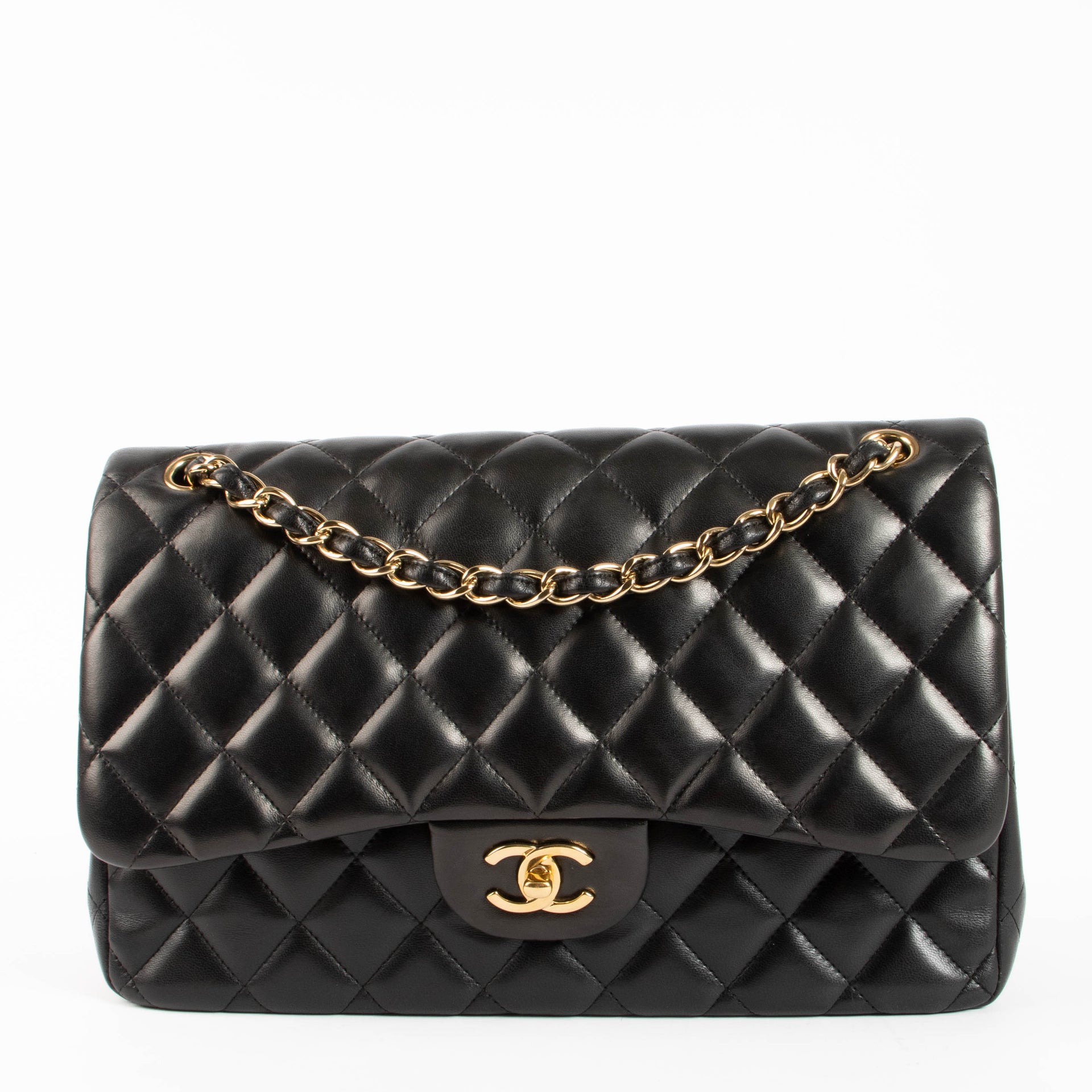 Chanel Black Lambskin Large/Jumbo Classic Handbag
