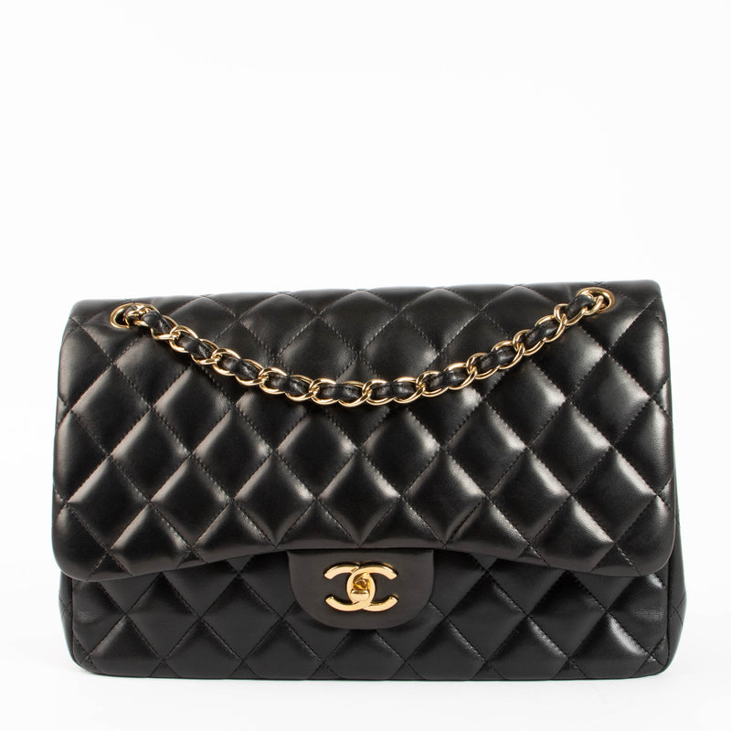 Chanel Black Lambskin Large/Jumbo Classic Handbag