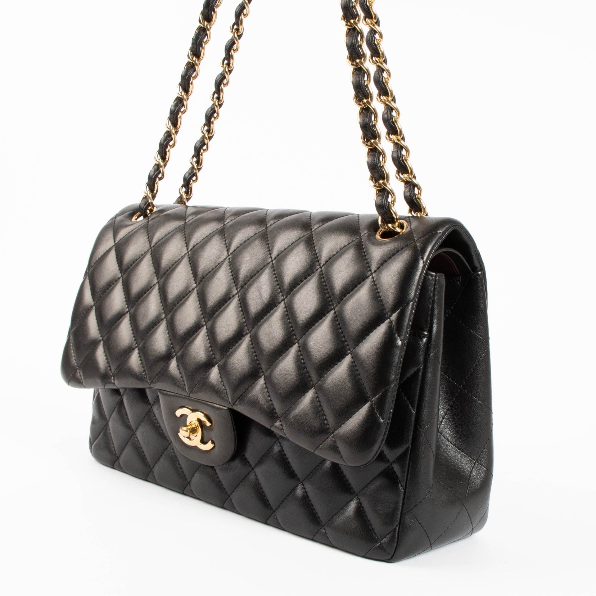 Chanel Black Lambskin Large/Jumbo Classic Handbag