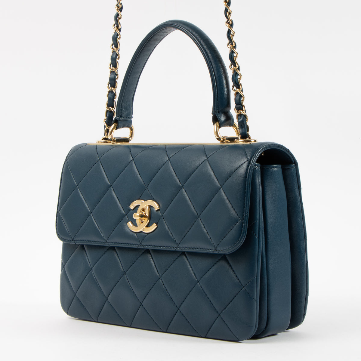 Shop this authentic Chanel Blue Lambskin Small Trendy CC Bag pre-loved on Labellov.com