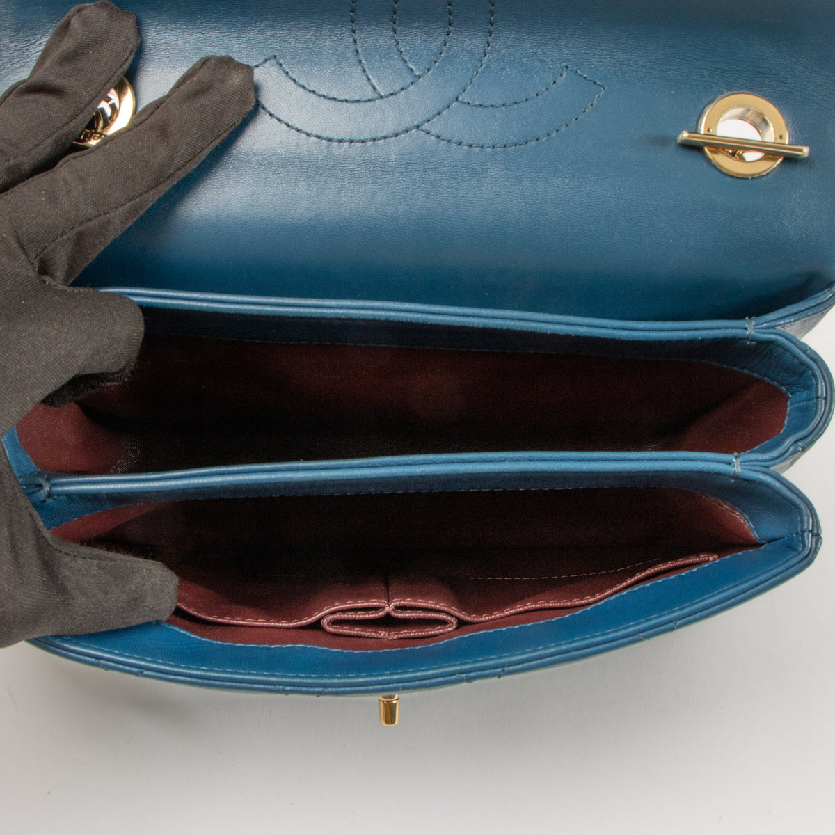 Shop this authentic Chanel Blue Lambskin Small Trendy CC Bag pre-loved on Labellov.com