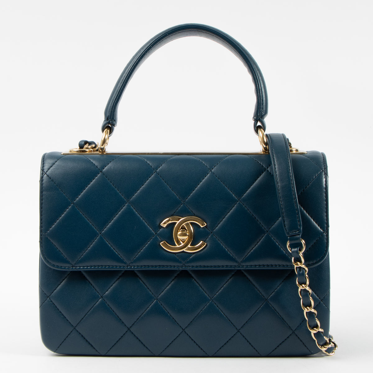 Shop this authentic Chanel Blue Lambskin Small Trendy CC Bag pre-loved on Labellov.com