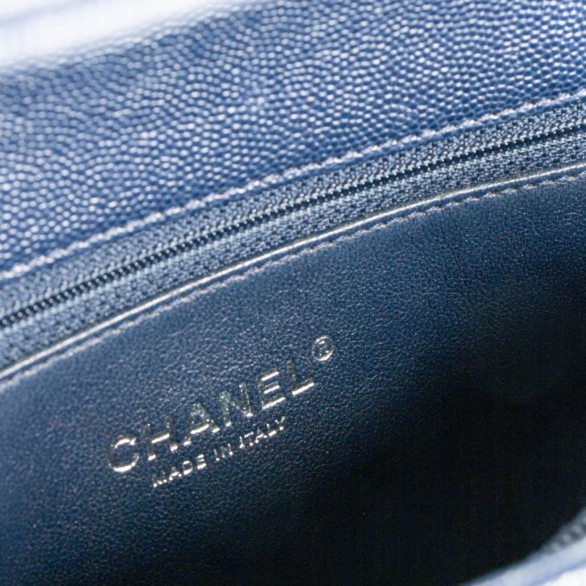 Chanel Navy Caviar Burgundy Lizard Large Coco Handle Bag