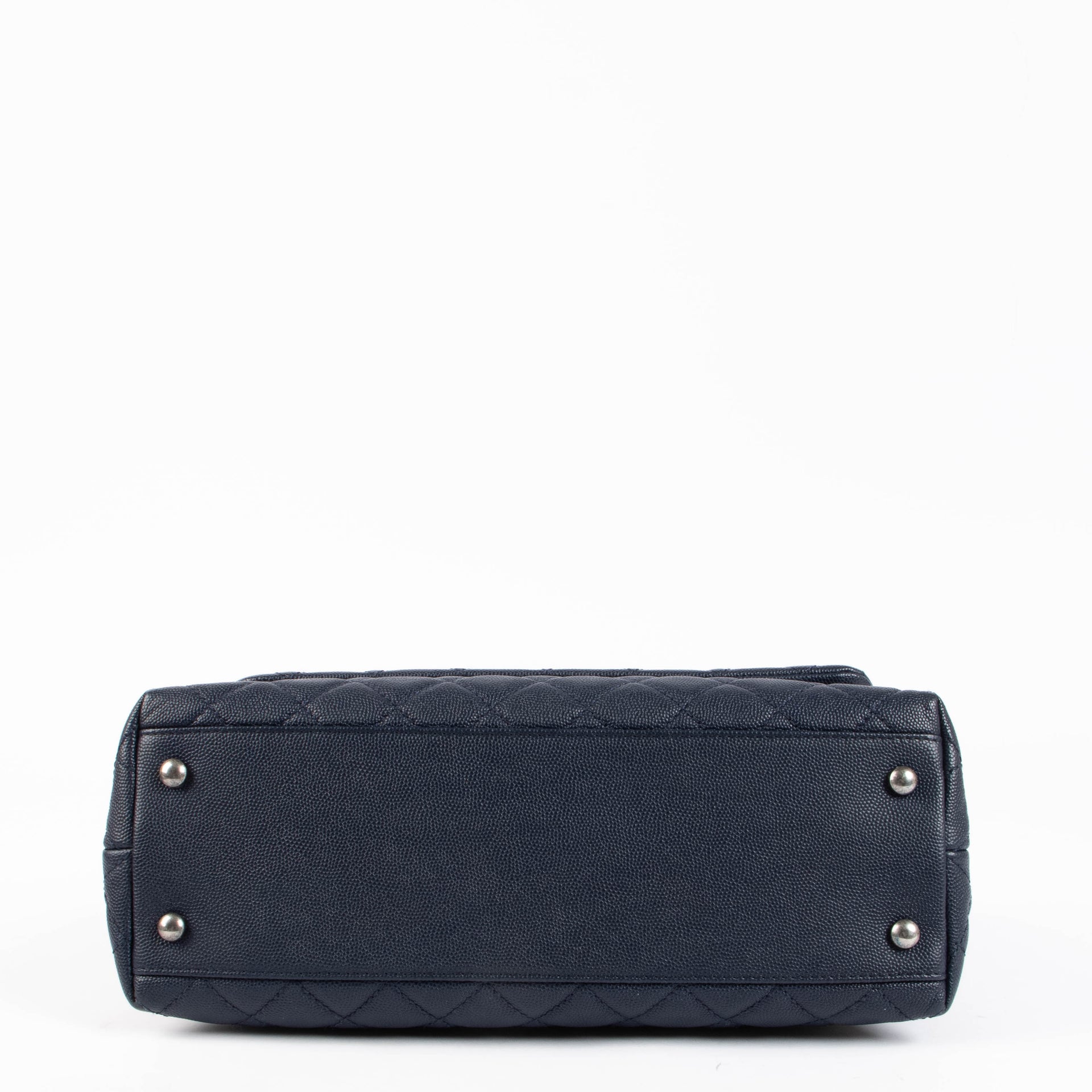 Chanel Navy Caviar Burgundy Lizard Large Coco Handle Bag
