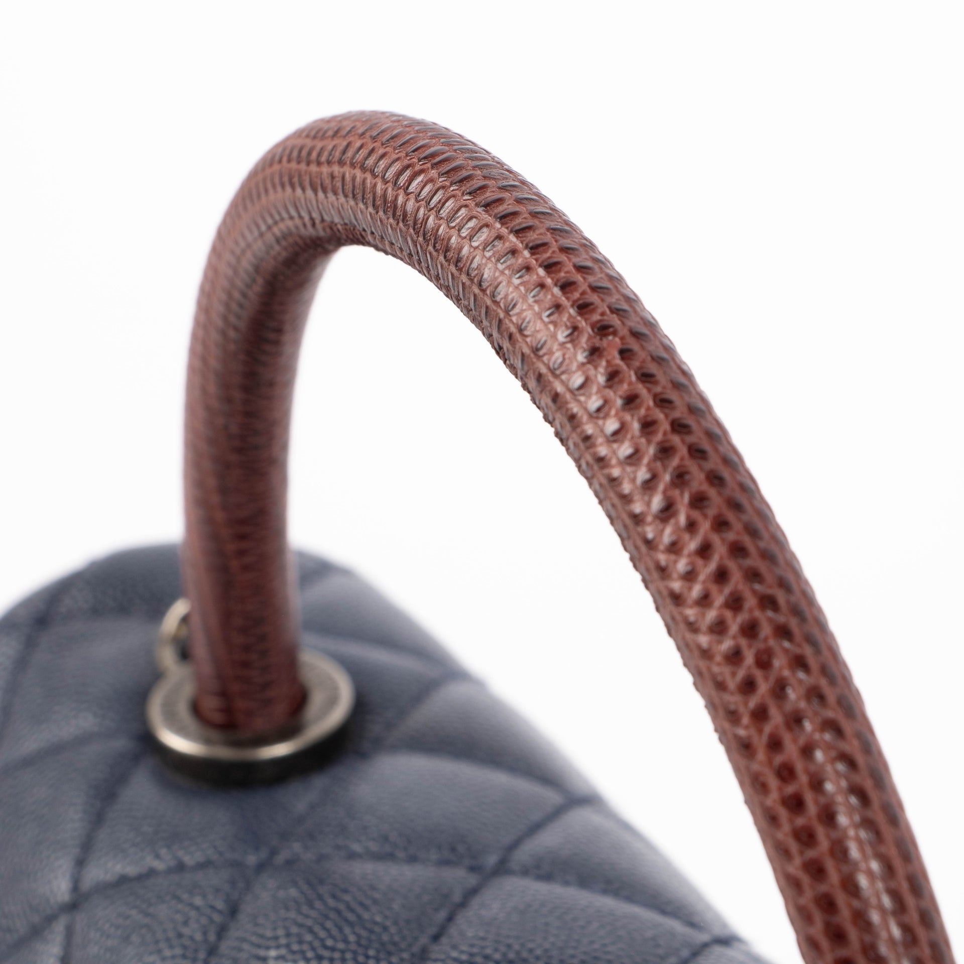 Chanel Navy Caviar Burgundy Lizard Large Coco Handle Bag