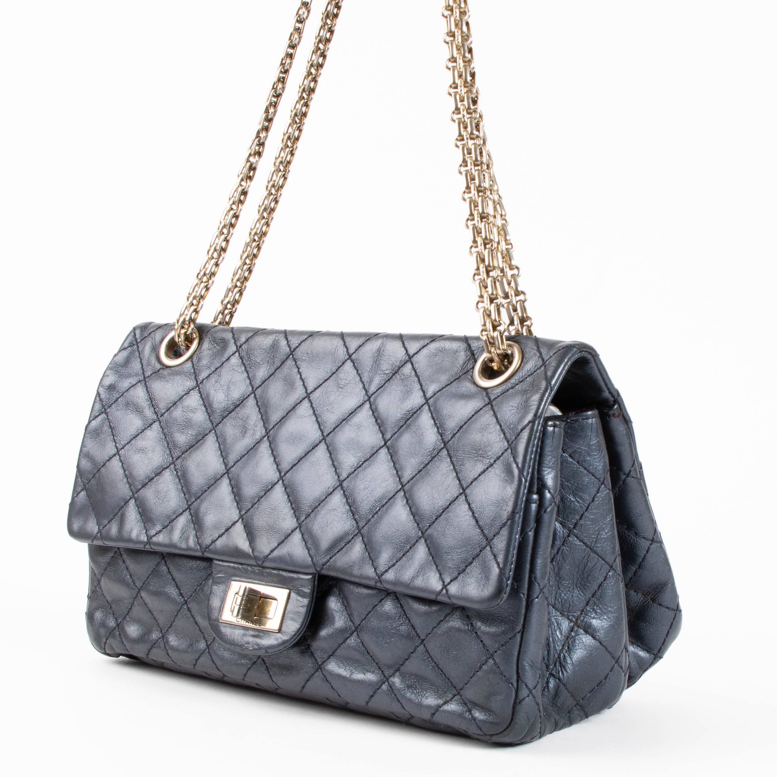 Chanel Metallic Blue Aged Calfskin Accordion Medium 2.55 Reissue
