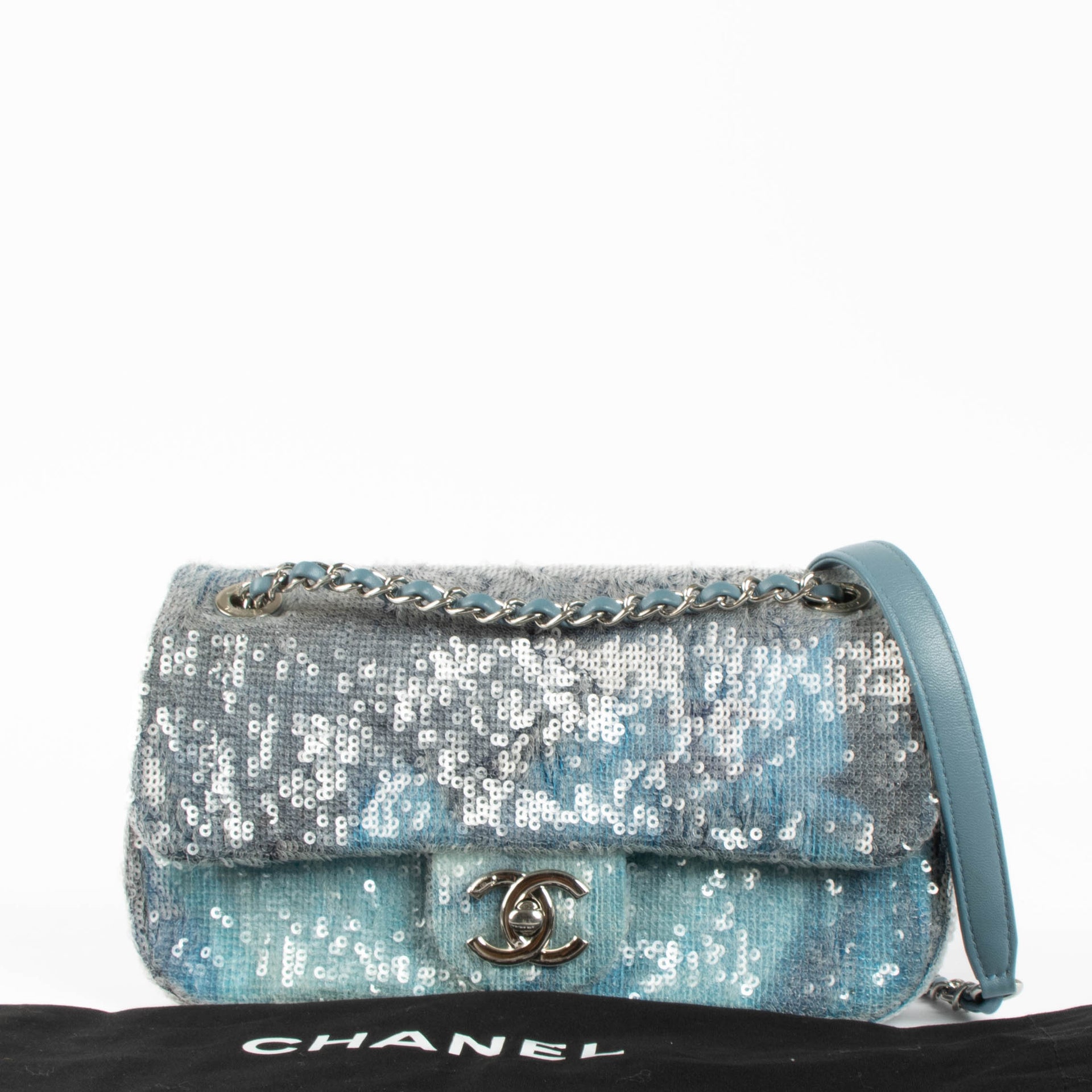 Chanel 18S Blue Sequin Waterfall Small Classic Single Flap Bag