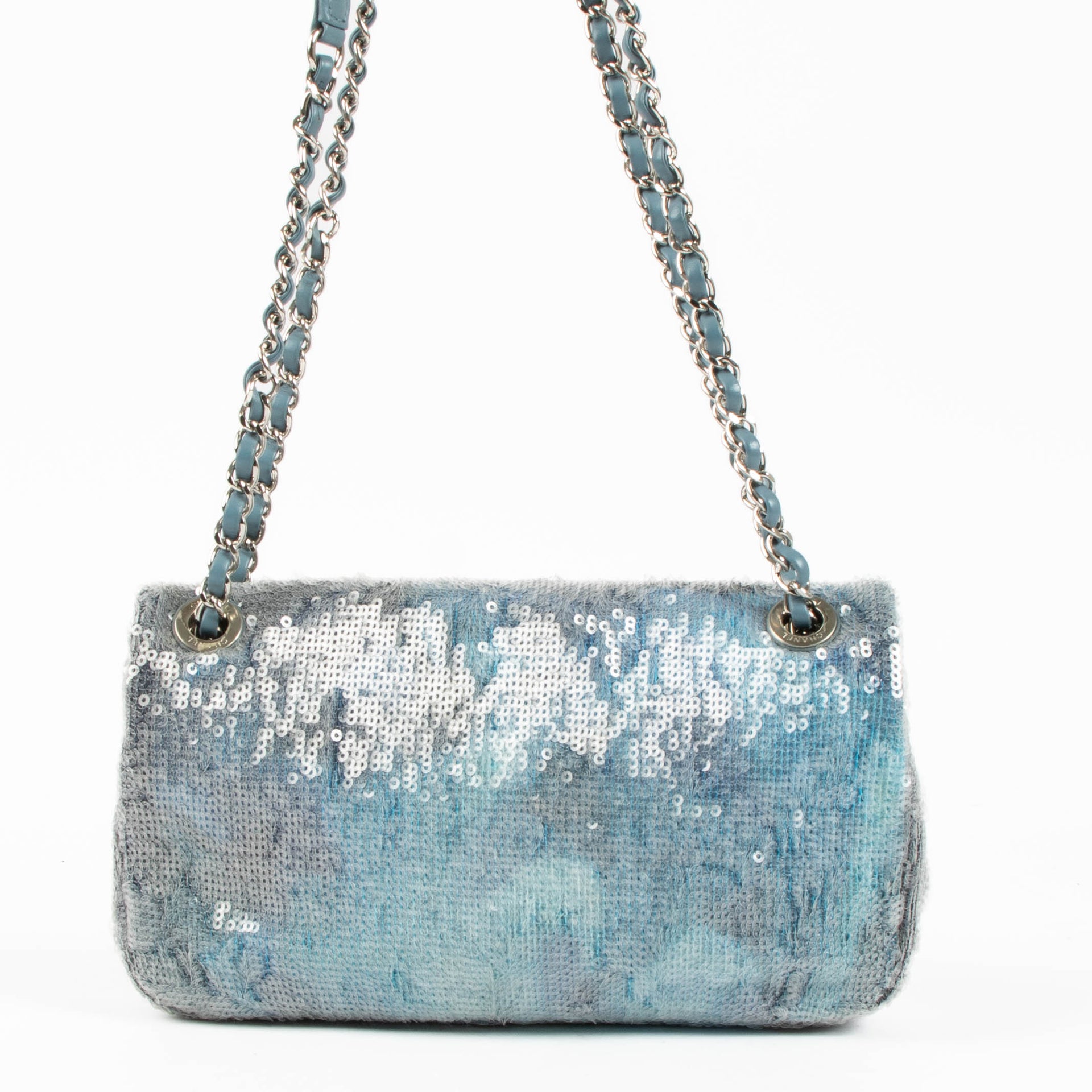 Chanel 18S Blue Sequin Waterfall Small Classic Single Flap Bag