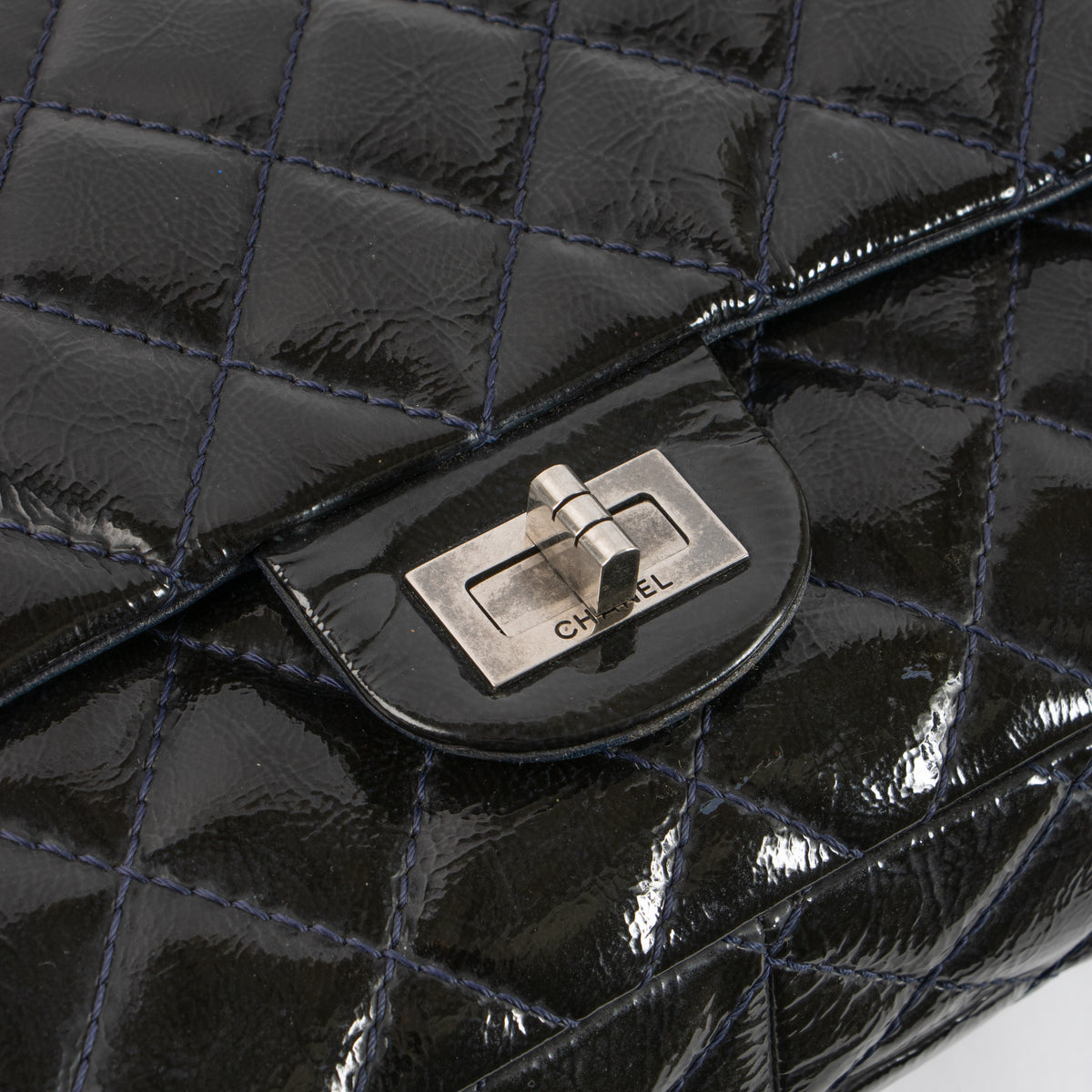 Shop this authentic Chanel Blue Patent Leather Large 2.55 Reissue Bag Pre-Loved on Labellov.com