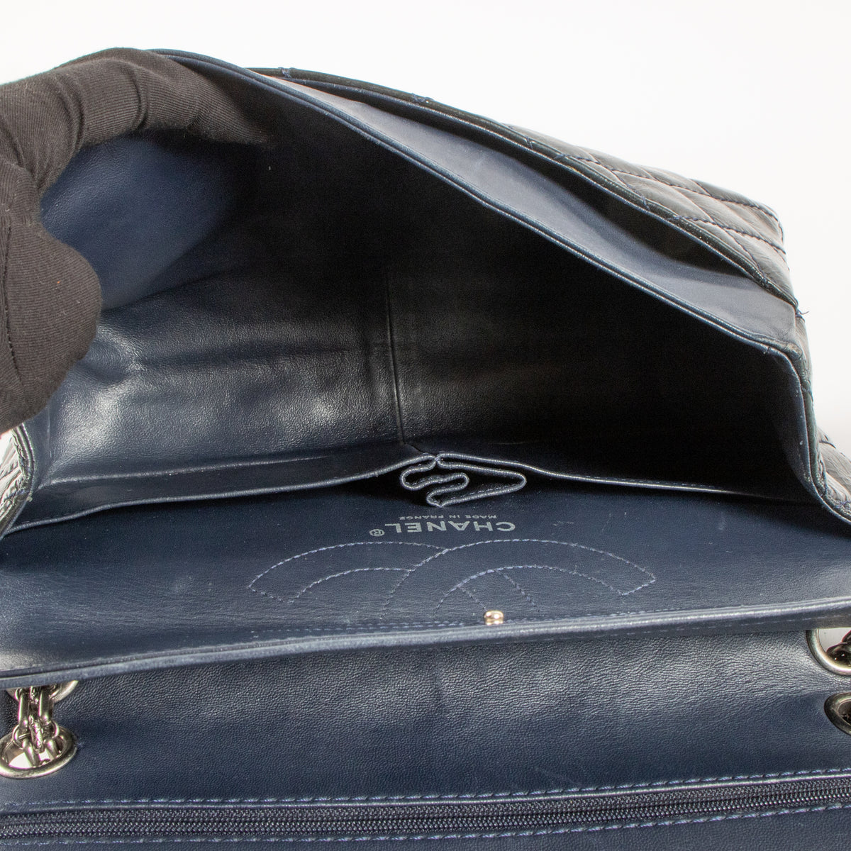 Shop this authentic Chanel Blue Patent Leather Large 2.55 Reissue Bag Pre-Loved on Labellov.com