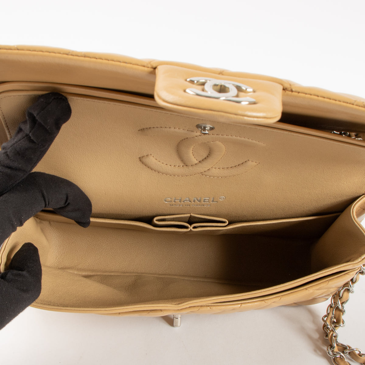 Shop this authentic Chanel Dark Beige Lambskin Medium Classic 11.12 Handbag pre-loved on Labellov.com