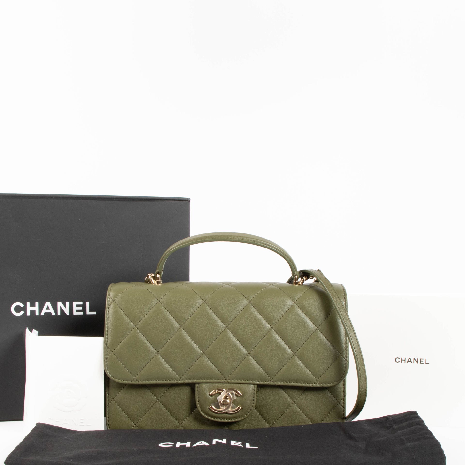 Shop safe online authentic second hand Chanel Green Calfskin Coco Lady Medium Flap Bag
