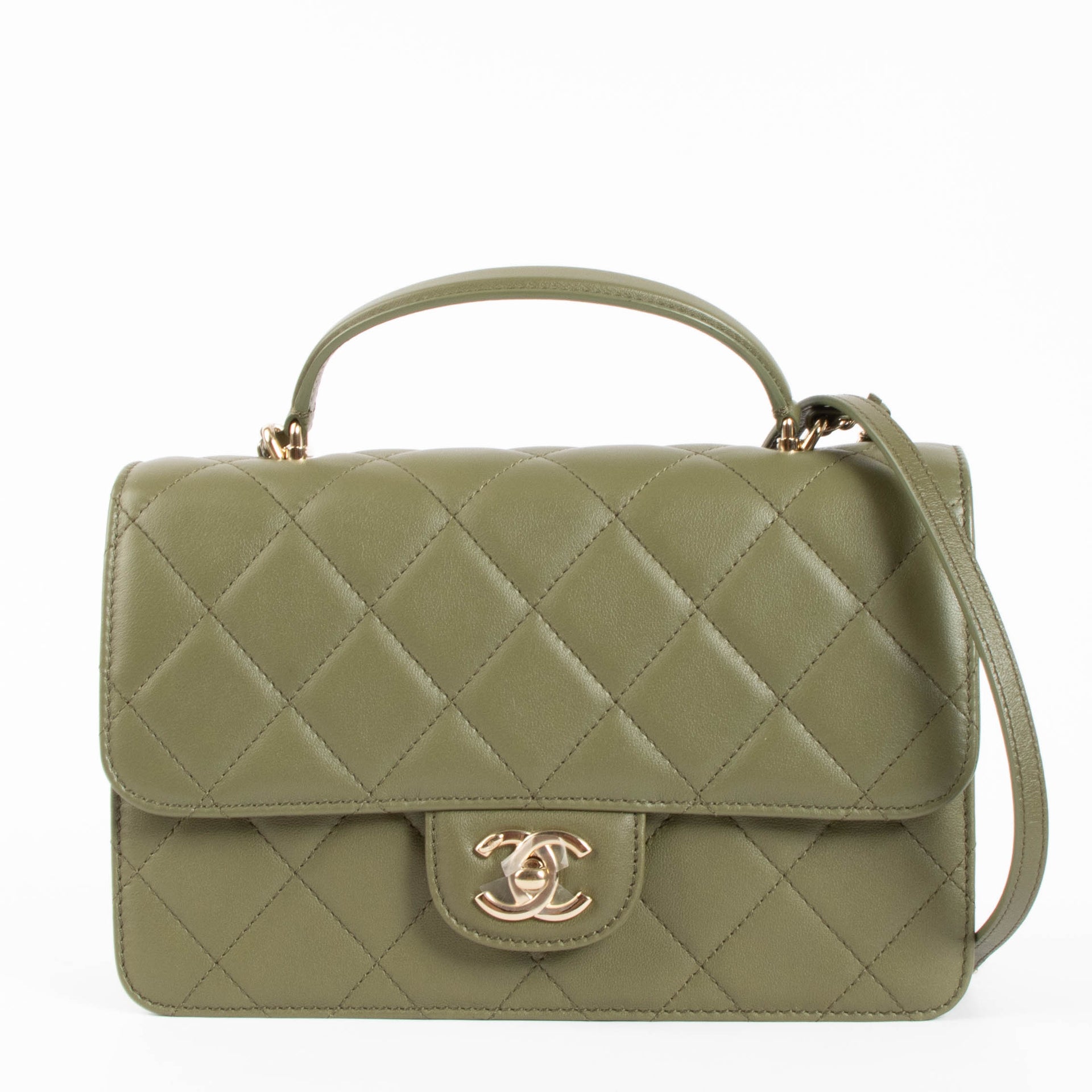 Shop safe online authentic second hand Chanel Green Calfskin Coco Lady Medium Flap Bag