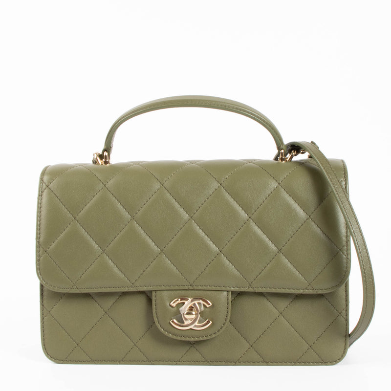 Shop safe online authentic second hand Chanel Green Calfskin Coco Lady Medium Flap Bag
